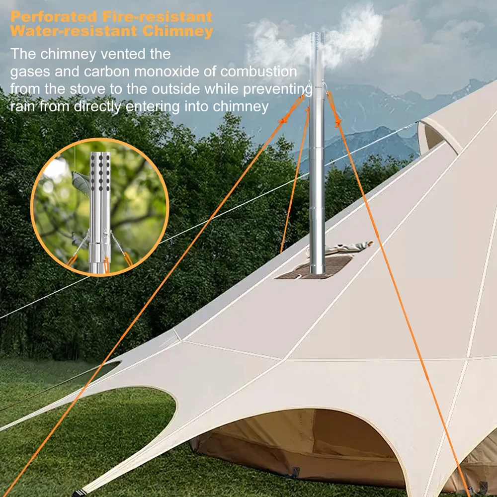 Portable Camping Wood Burning Stove Stainless Steel Tent Stove with 7 Chimney Pipes for Outdoor Camping, Heating