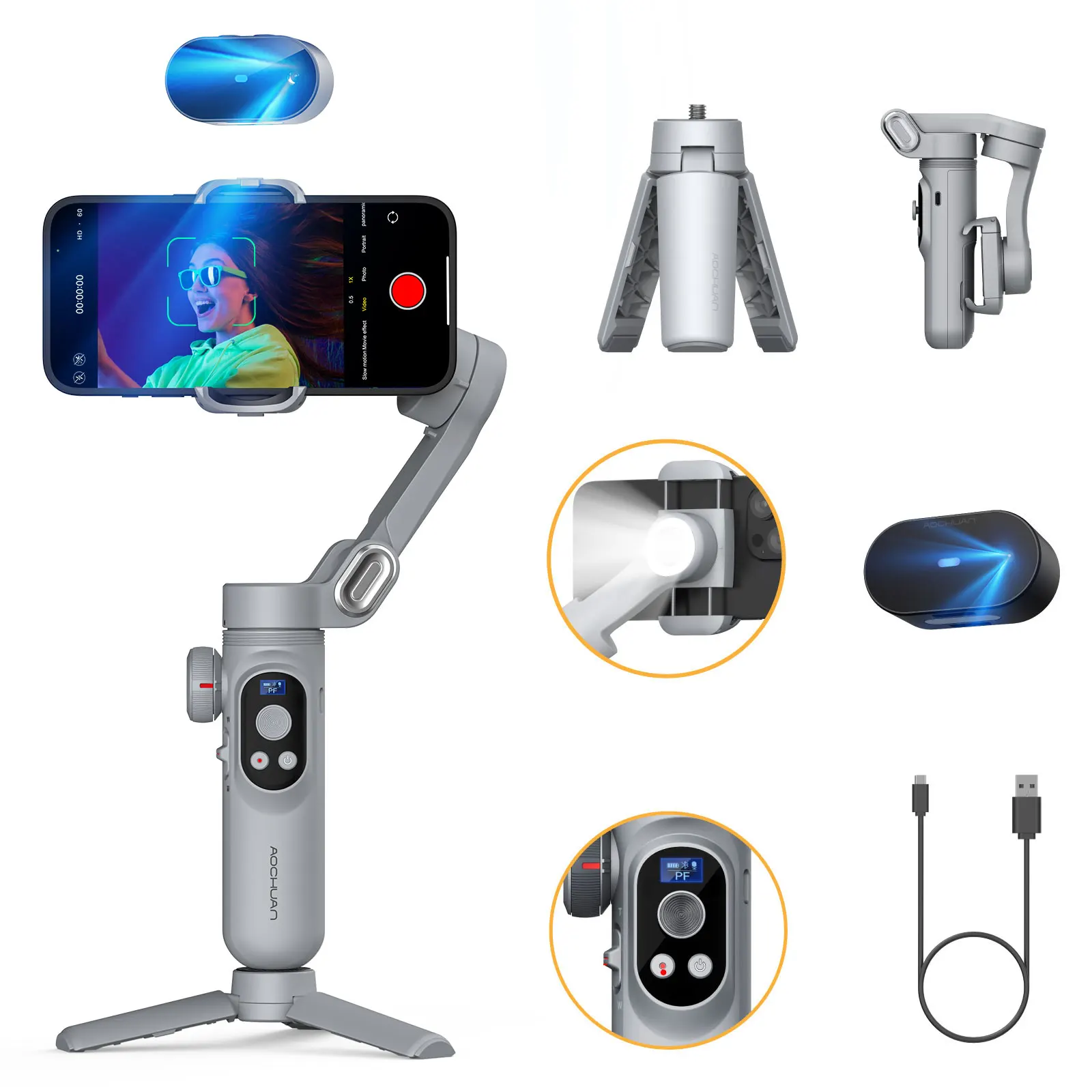 AOCHUAN Smart XPro Ai Grey Gimbal Stabilizer For iphone And Android Axis Intelligent Gimbal Stabilizer Appless Face Tracking AOCHUAN Smart XPro Ai Grey Gimbal Stabilizer For iphone And Android 3-Axis Intelligent Gimbal Stabilizer Appless Face Tracking