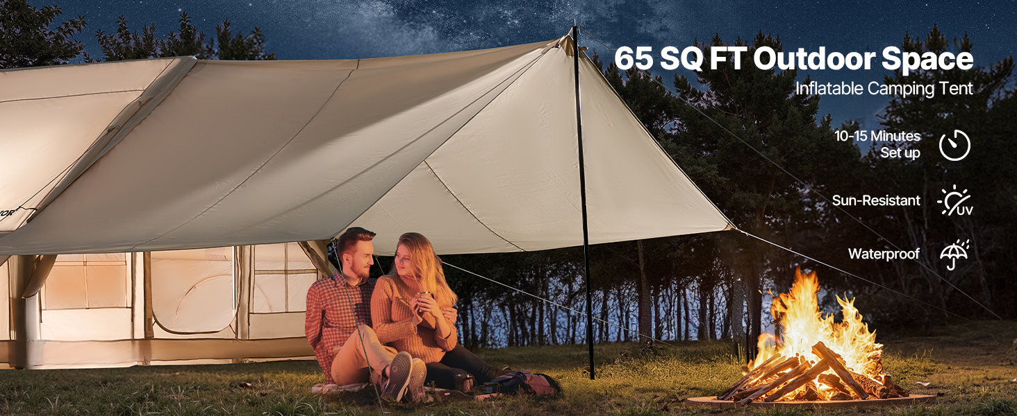 SucceBuy Inflatable Tents for Camping 3-5 Person Easy Setup Blow Tent with Hand Pump 300D Oxford Tent with Doors & Mesh Windows
