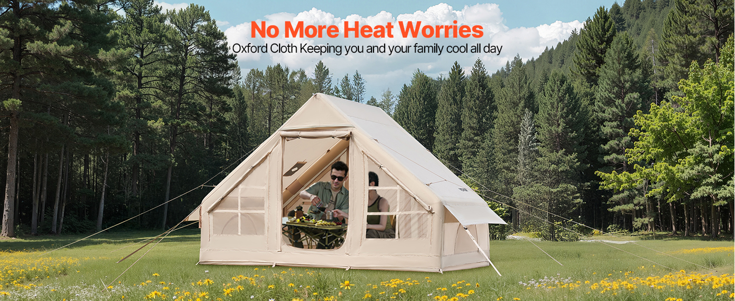 SucceBuy Inflatable Tents for Camping Easy Setup Blow up Tent with Hand Pump 300D Oxford Tent with Stove Jack Storage Bag Includ