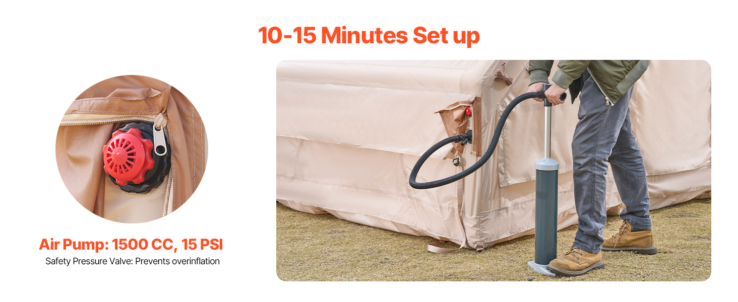 SucceBuy Inflatable Tents for Camping Easy Setup Blow up Tent with Hand Pump 300D Oxford Tent with Stove Jack Storage Bag Includ