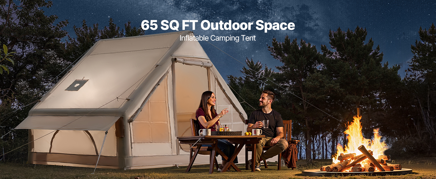 SucceBuy Inflatable Tents for Camping Easy Setup Blow up Tent with Hand Pump 300D Oxford Tent with Stove Jack Storage Bag Includ