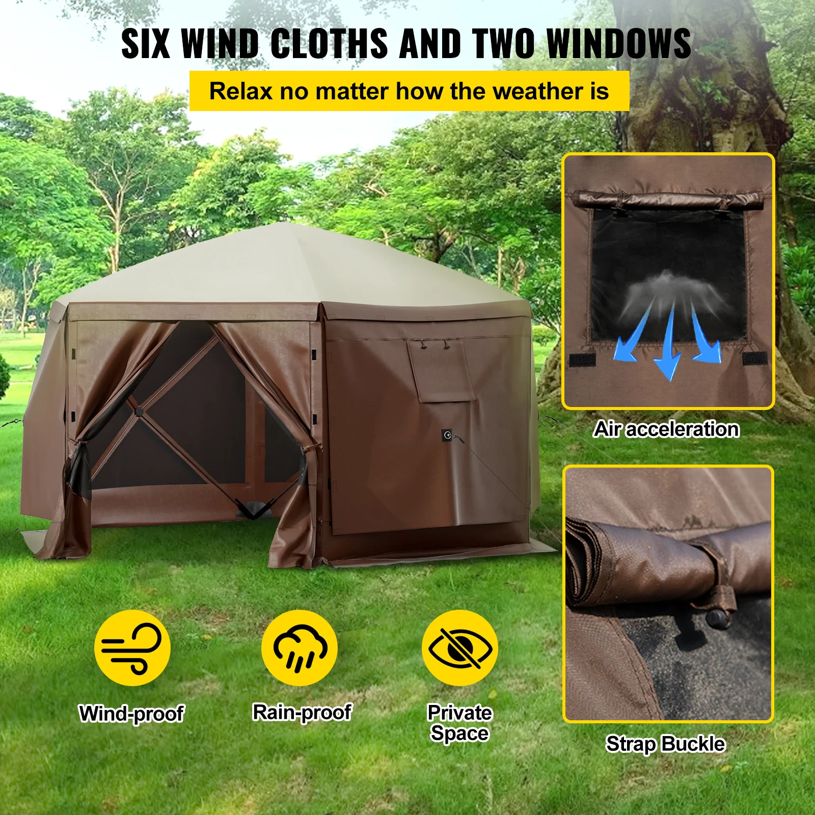 SucceBuy Pop up Camping Gazebo Camping Canopy Shelter Sided ‘ x ‘ / ‘ x ‘ Sun Shade Tents & Canopies Camping & Hiking SucceBuy Pop-up Camping Gazebo Camping Canopy Shelter 6 Sided 12' x 12' / 10' x 10' Sun Shade Tents & Canopies Camping & Hiking
