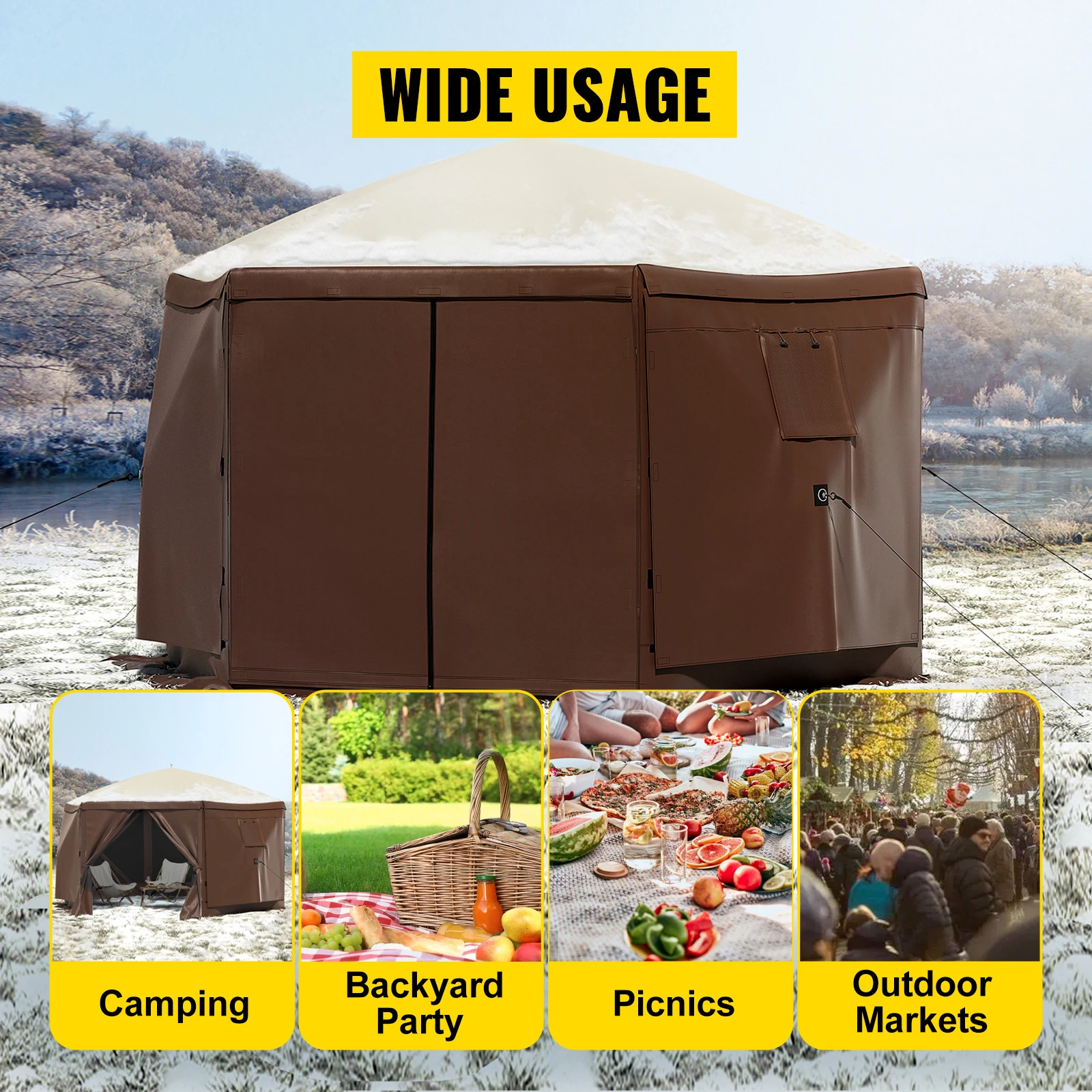 SucceBuy Pop-up Camping Gazebo Camping Canopy Shelter 6 Sided 12' x 12' / 10' x 10' Sun Shade Tents & Canopies Camping & Hiking