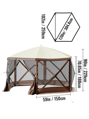 SucceBuy Pop-up Camping Gazebo Camping Canopy Shelter 6 Sided 12' x 12' / 10' x 10' Sun Shade Tents & Canopies Camping & Hiking