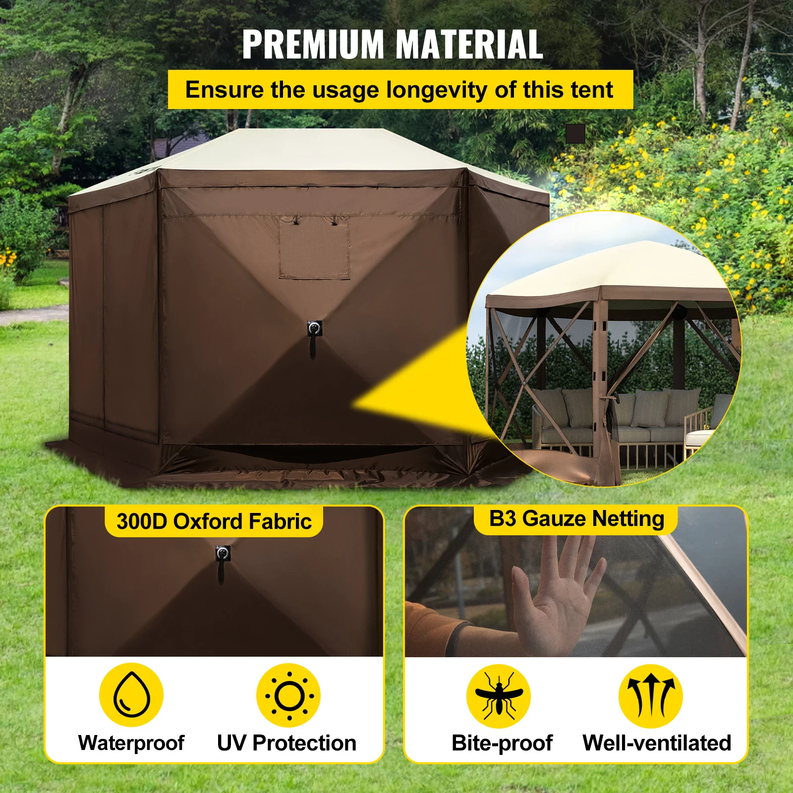 SucceBuy Pop up Camping Gazebo Camping Canopy Shelter Sided ‘ x ‘ / ‘ x ‘ Sun Shade Tents & Canopies Camping & Hiking SucceBuy Pop-up Camping Gazebo Camping Canopy Shelter 6 Sided 12' x 12' / 10' x 10' Sun Shade Tents & Canopies Camping & Hiking