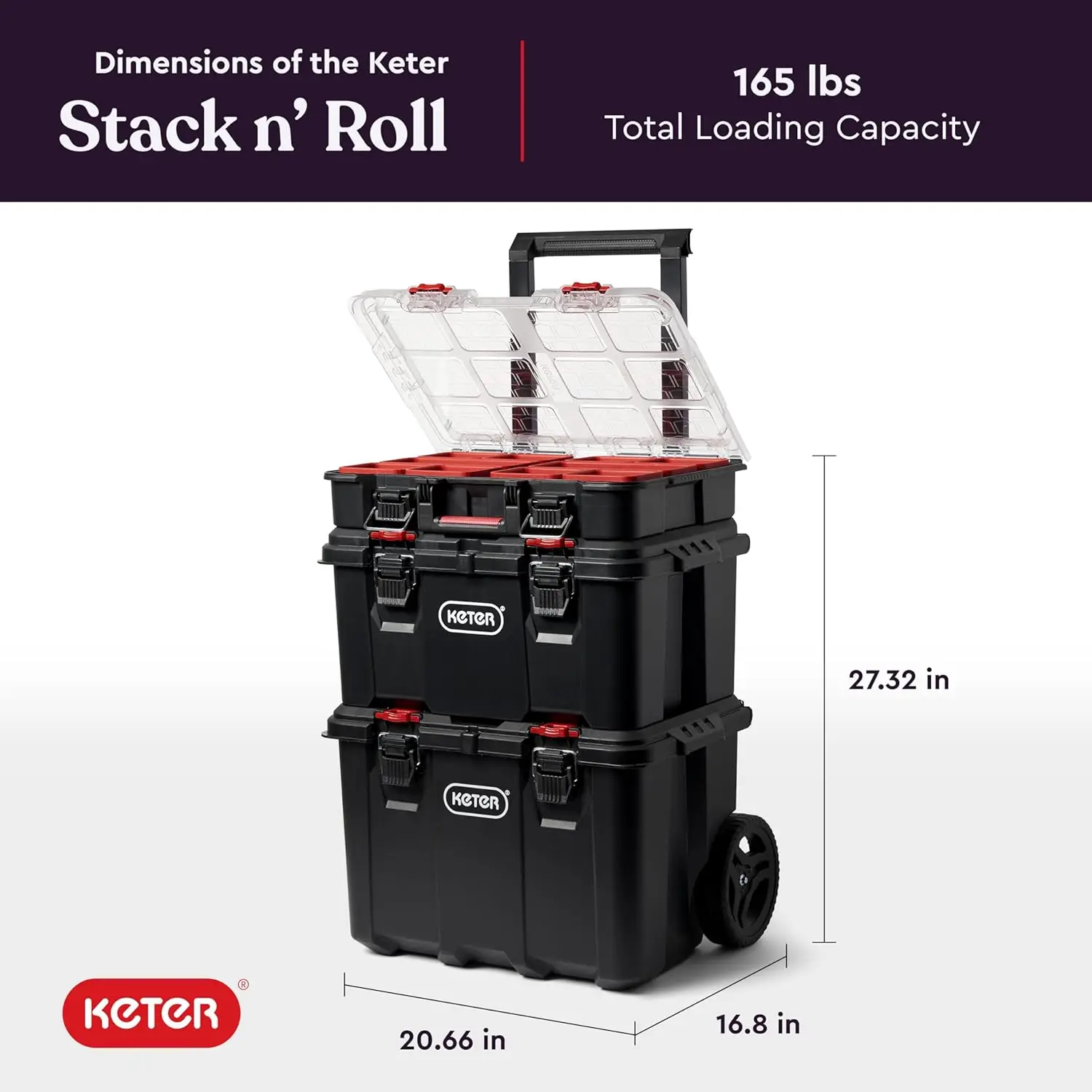 Keter Stack n Roll Modular Tools Organizer for Garage Storage and DIY, Piece Resin Rolling Tool Box System for Small Parts Keter Stack-n-Roll Modular Tools Organizer for Garage Storage and DIY, 3 Piece Resin Rolling Tool Box System for Small Parts