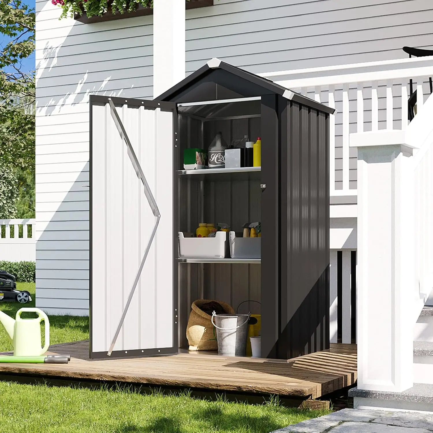 Aoxun Metal Garden Shed 3X2Ft With Base And 2 Adjustable Shelves Inclined Roof Weatherproof Lockable Door For Balcony Patio Garden Storage Aoxun Metal Garden Shed 3X2Ft With Base And 2 Adjustable Shelves Inclined Roof Weatherproof Lockable Door For Balcony Patio Garden Storage