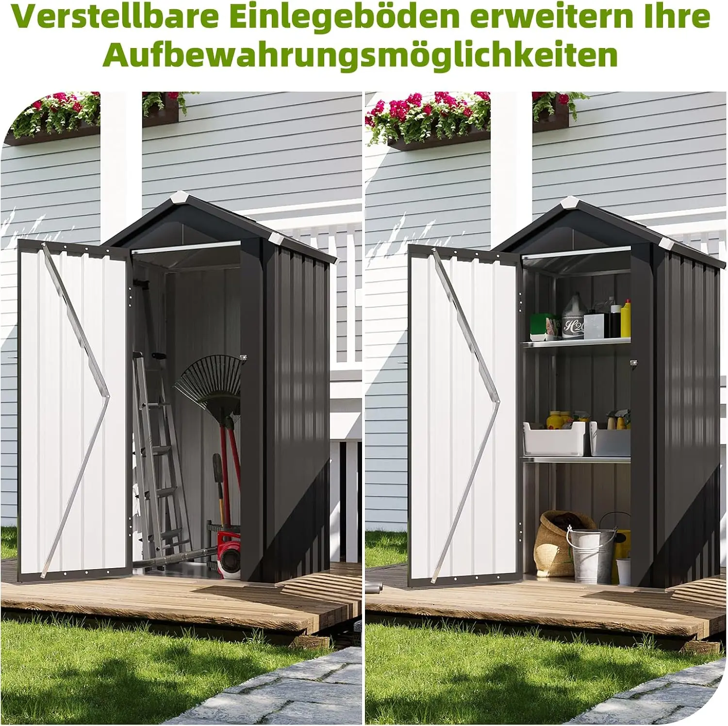 Aoxun Metal Garden Shed XFt With Base And Adjustable Shelves Inclined Roof Weatherproof Lockable Door For Balcony Patio Garden Storage Aoxun Metal Garden Shed 3X2Ft With Base And 2 Adjustable Shelves Inclined Roof Weatherproof Lockable Door For Balcony Patio Garden Storage