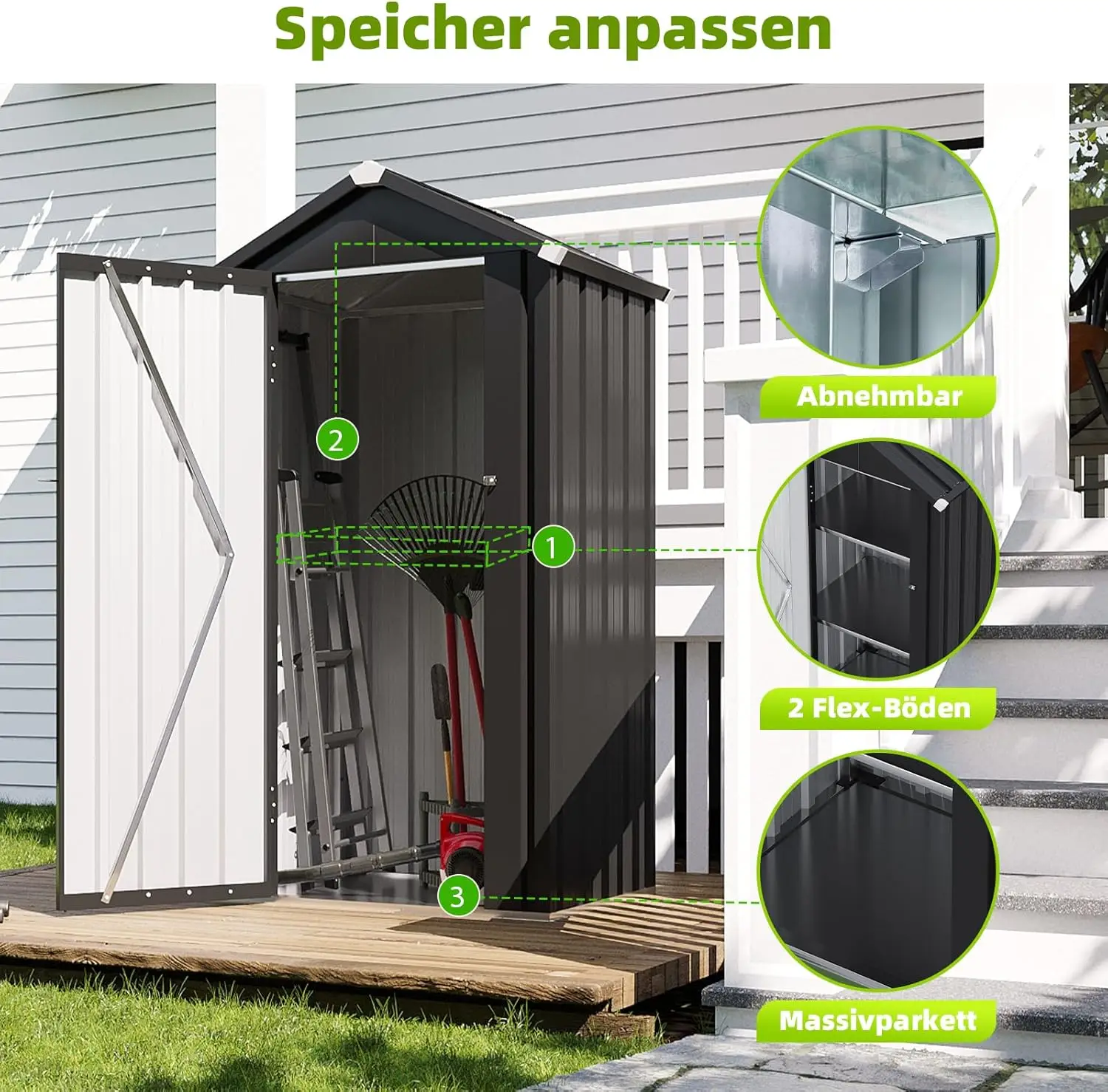 Aoxun Metal Garden Shed XFt With Base And Adjustable Shelves Inclined Roof Weatherproof Lockable Door For Balcony Patio Garden Storage Aoxun Metal Garden Shed 3X2Ft With Base And 2 Adjustable Shelves Inclined Roof Weatherproof Lockable Door For Balcony Patio Garden Storage