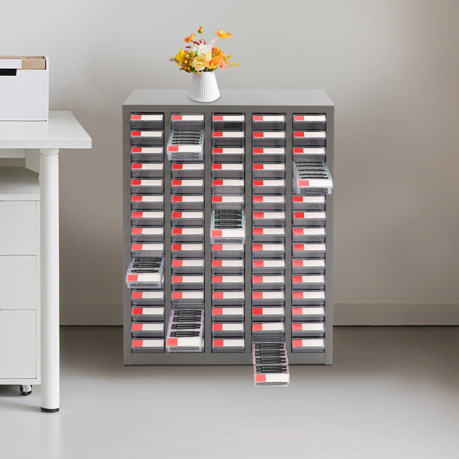 Garage Parts Bin| 75-Drawer Freestanding Parts Rack Organizer| Cold-rolled Steel Repair Shop Tool Storage Box for Screw Nails