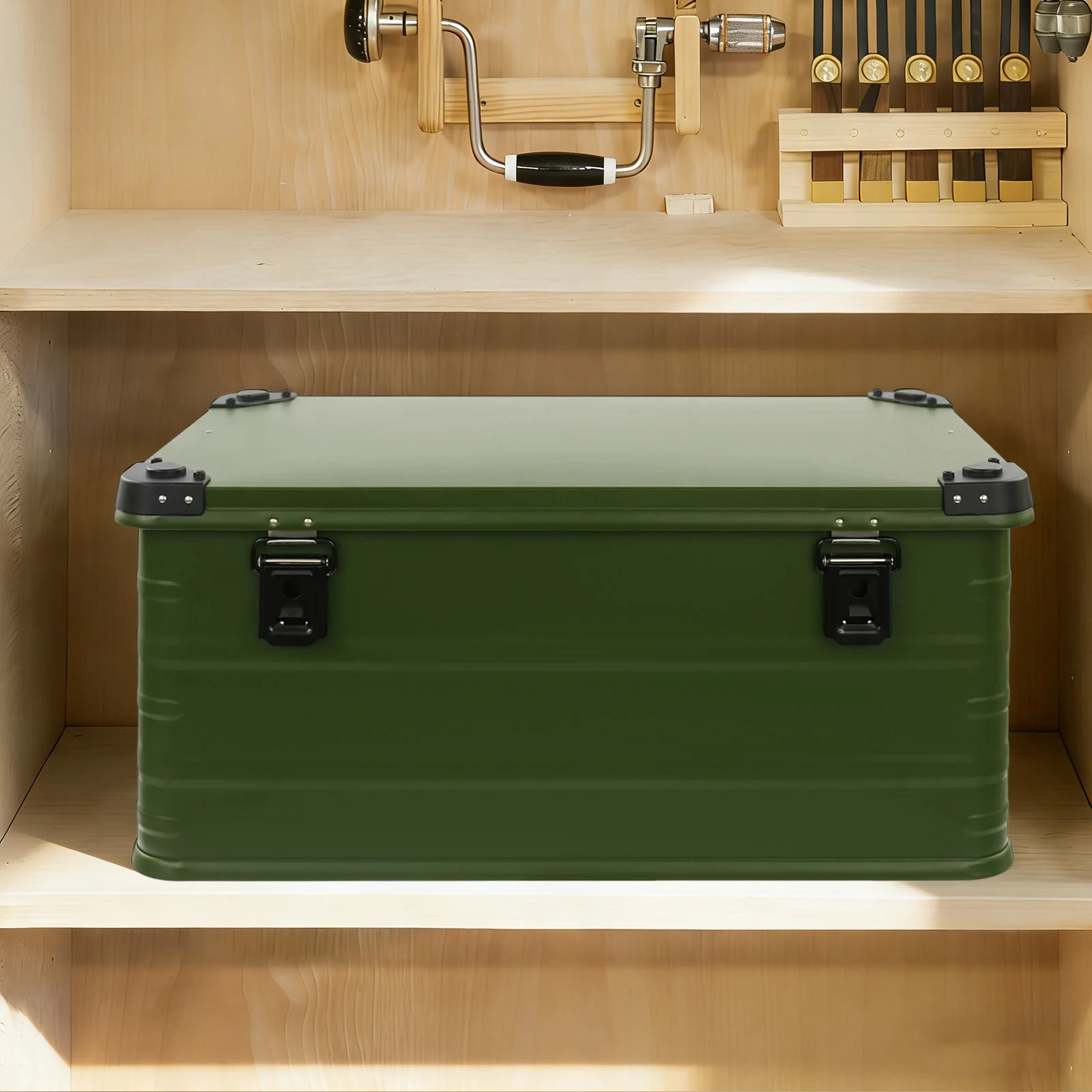 Aluminium Alloy Storage Box 80L, Large Tool Box with Lid, 30.3x16.9x13.1in Dual Handles for Garage Tools Equipment