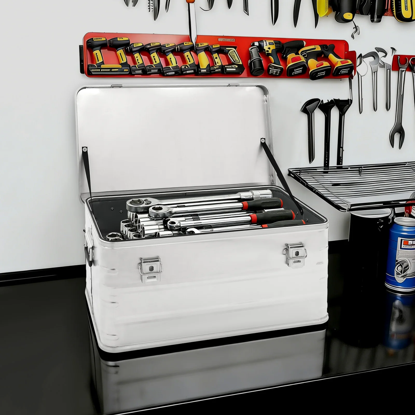 Aluminium Alloy Storage Box 80L, Large Tool Box with Lid, 30.3x16.9x13.1in Dual Handles for Garage Tools Equipment Aluminium Alloy Storage Box 80L, Large Tool Box with Lid, 30.3x16.9x13.1in Dual Handles for Garage Tools Equipment