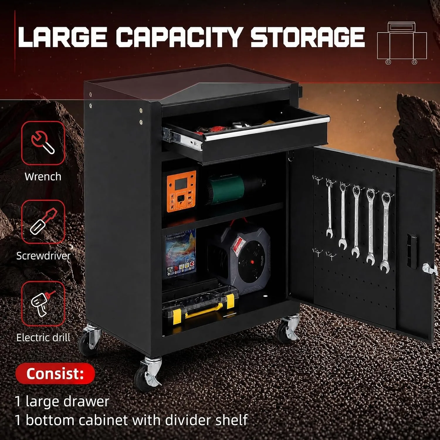 Drawer Rolling Tool Cabinet with Lockable Detachable Tool Box, Mobile Steel Tool Storage Organizer with Swivel Wheels, Garage Workshop Mechanic Storage Cart 5 Drawer Rolling Tool Cabinet with Lockable Detachable Tool Box, Mobile Steel Tool Storage Organizer with Swivel Wheels, Garage Workshop Mechanic Storage Cart