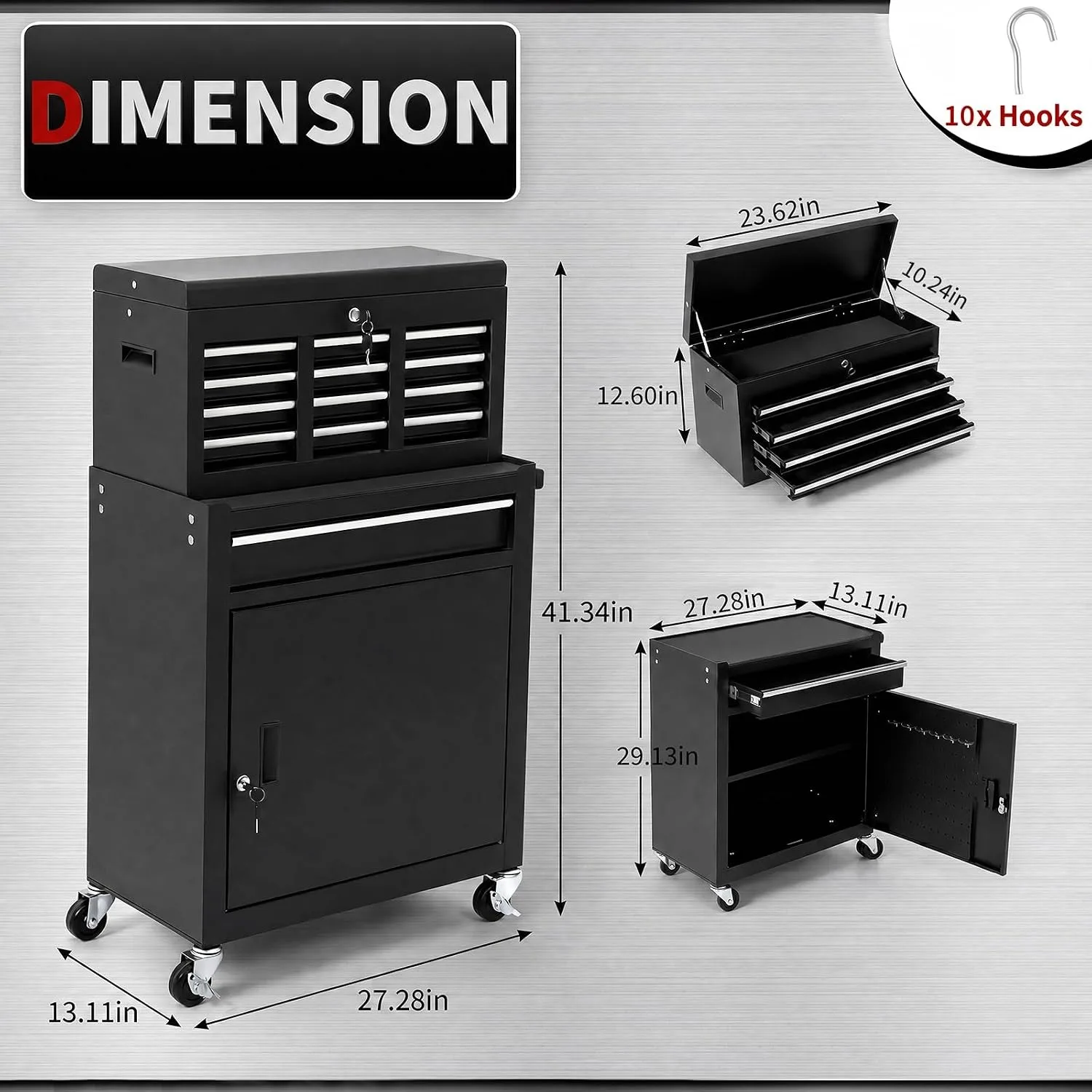 5 Drawer Rolling Tool Cabinet with Lockable Detachable Tool Box, Mobile Steel Tool Storage Organizer with Swivel Wheels, Garage Workshop Mechanic Storage Cart 5 Drawer Rolling Tool Cabinet with Lockable Detachable Tool Box, Mobile Steel Tool Storage Organizer with Swivel Wheels, Garage Workshop Mechanic Storage Cart
