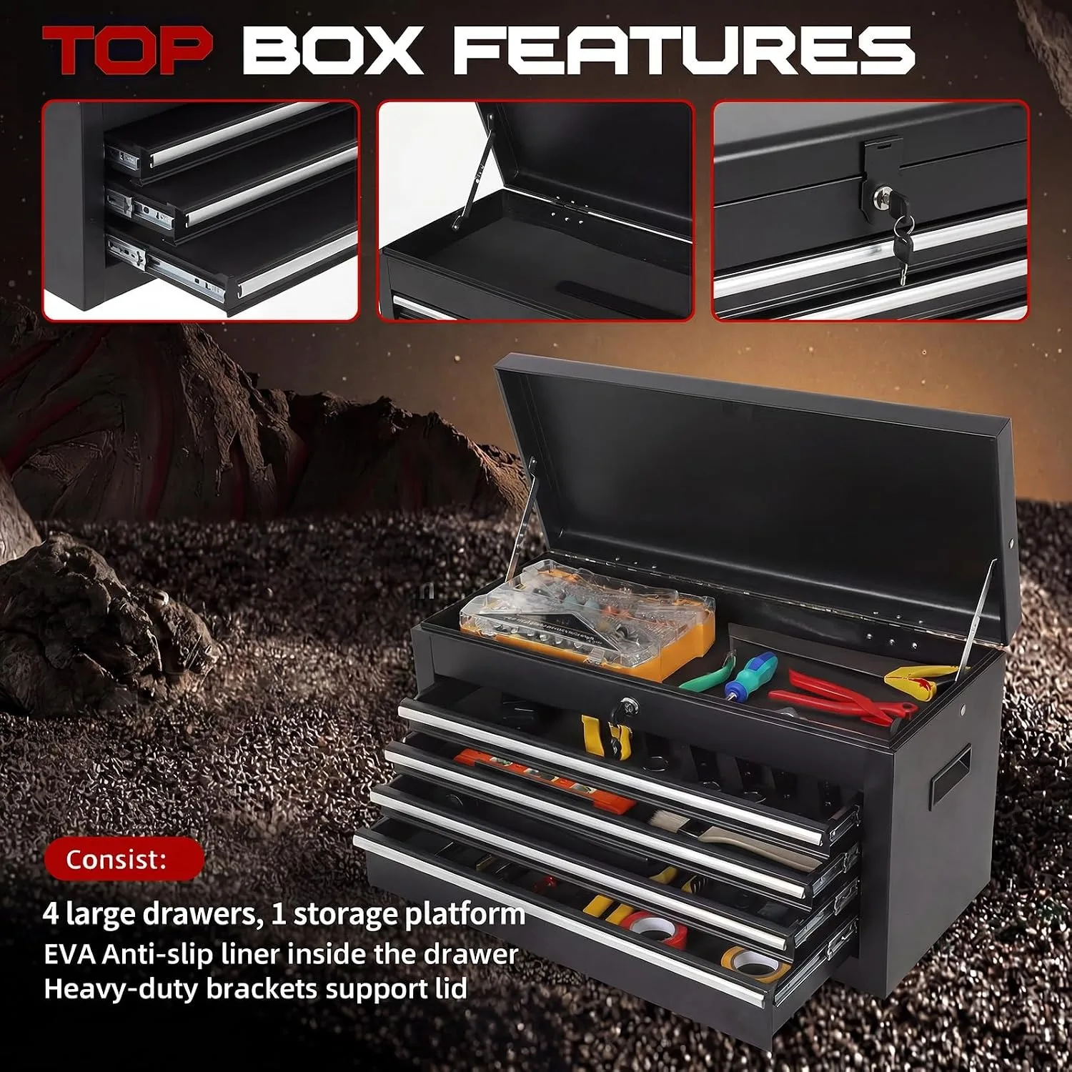 Drawer Rolling Tool Cabinet with Lockable Detachable Tool Box, Mobile Steel Tool Storage Organizer with Swivel Wheels, Garage Workshop Mechanic Storage Cart 5 Drawer Rolling Tool Cabinet with Lockable Detachable Tool Box, Mobile Steel Tool Storage Organizer with Swivel Wheels, Garage Workshop Mechanic Storage Cart