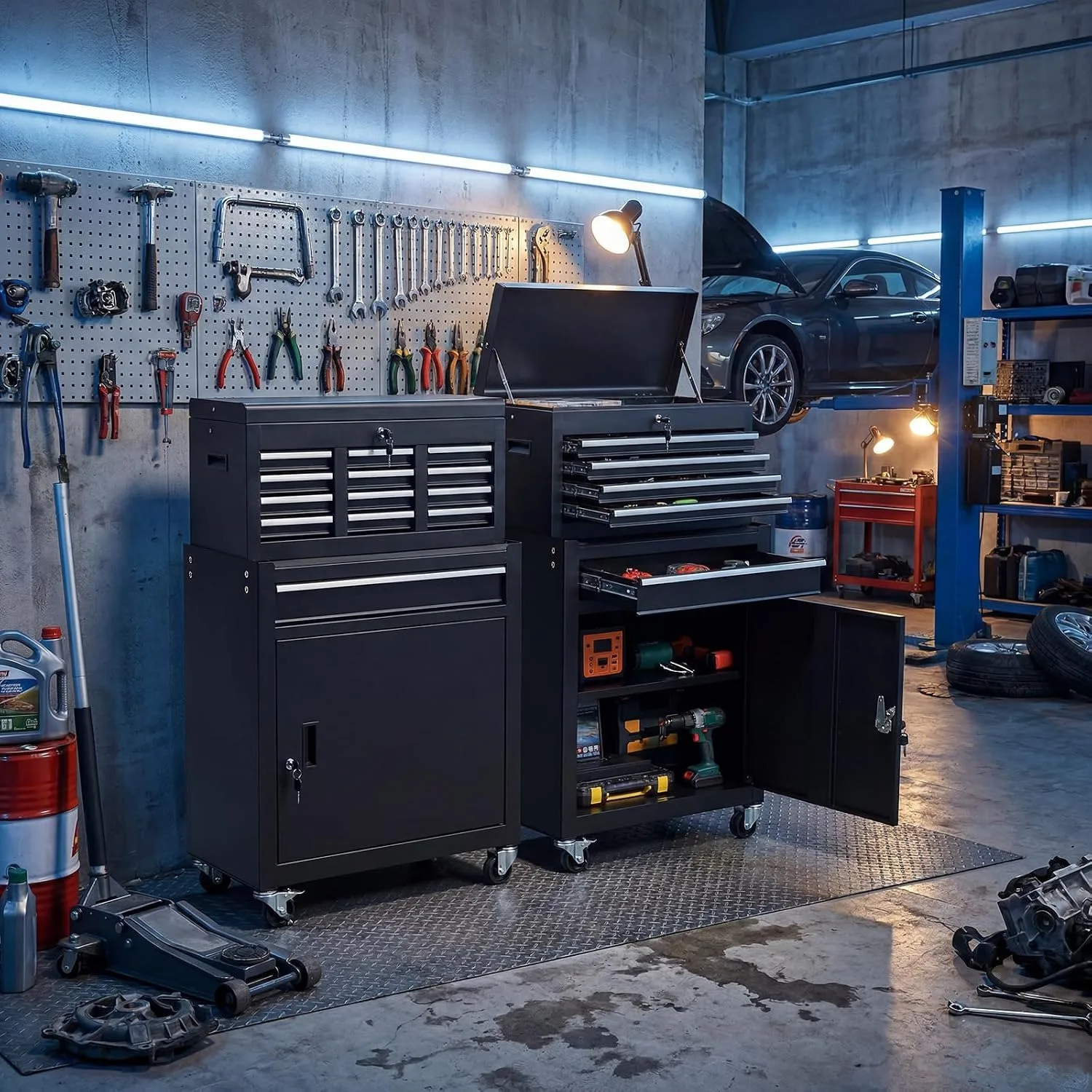 Drawer Rolling Tool Cabinet with Lockable Detachable Tool Box, Mobile Steel Tool Storage Organizer with Swivel Wheels, Garage Workshop Mechanic Storage Cart 5 Drawer Rolling Tool Cabinet with Lockable Detachable Tool Box, Mobile Steel Tool Storage Organizer with Swivel Wheels, Garage Workshop Mechanic Storage Cart