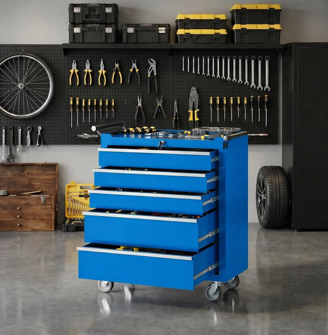 Drawer Rolling Tool Chest with Locking Tool Cabinet Cart, Portable Metal Tool Storage Organizer with Wheels for Garage Workshop Repair and DIY Projects 5 Drawer Rolling Tool Chest with Locking Tool Cabinet Cart, Portable Metal Tool Storage Organizer with Wheels for Garage Workshop Repair and DIY Projects