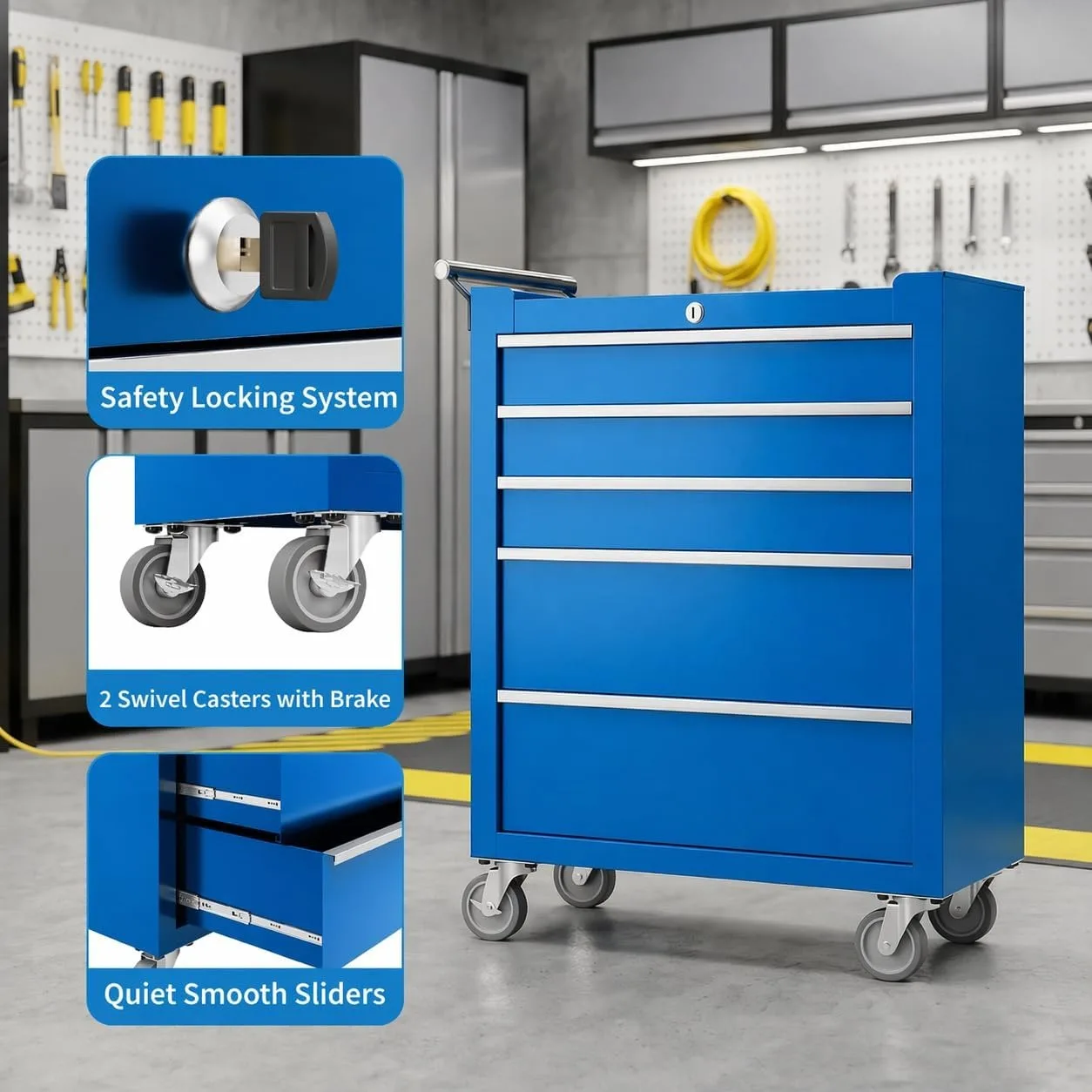 Drawer Rolling Tool Chest with Locking Tool Cabinet Cart, Portable Metal Tool Storage Organizer with Wheels for Garage Workshop Repair and DIY Projects 5 Drawer Rolling Tool Chest with Locking Tool Cabinet Cart, Portable Metal Tool Storage Organizer with Wheels for Garage Workshop Repair and DIY Projects