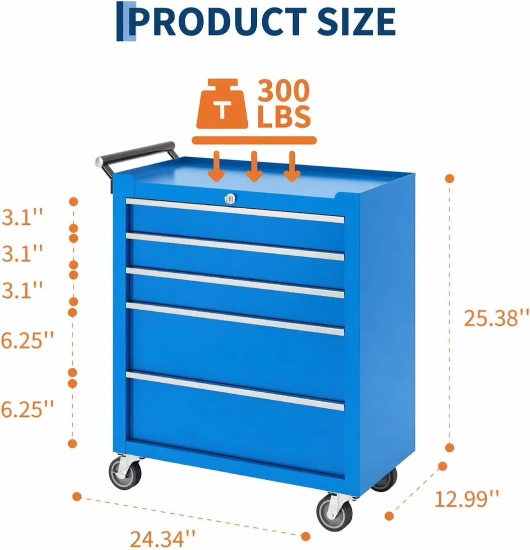 5 Drawer Rolling Tool Chest with Locking Tool Cabinet Cart, Portable Metal Tool Storage Organizer with Wheels for Garage Workshop Repair and DIY Projects 5 Drawer Rolling Tool Chest with Locking Tool Cabinet Cart, Portable Metal Tool Storage Organizer with Wheels for Garage Workshop Repair and DIY Projects