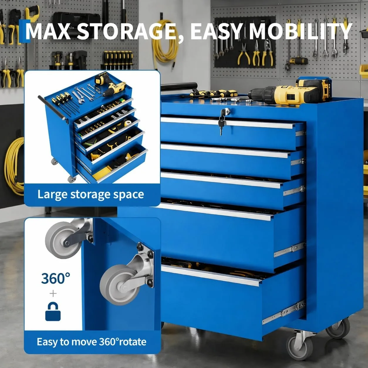 5 Drawer Rolling Tool Chest with Locking Tool Cabinet Cart, Portable Metal Tool Storage Organizer with Wheels for Garage Workshop Repair and DIY Projects 5 Drawer Rolling Tool Chest with Locking Tool Cabinet Cart, Portable Metal Tool Storage Organizer with Wheels for Garage Workshop Repair and DIY Projects