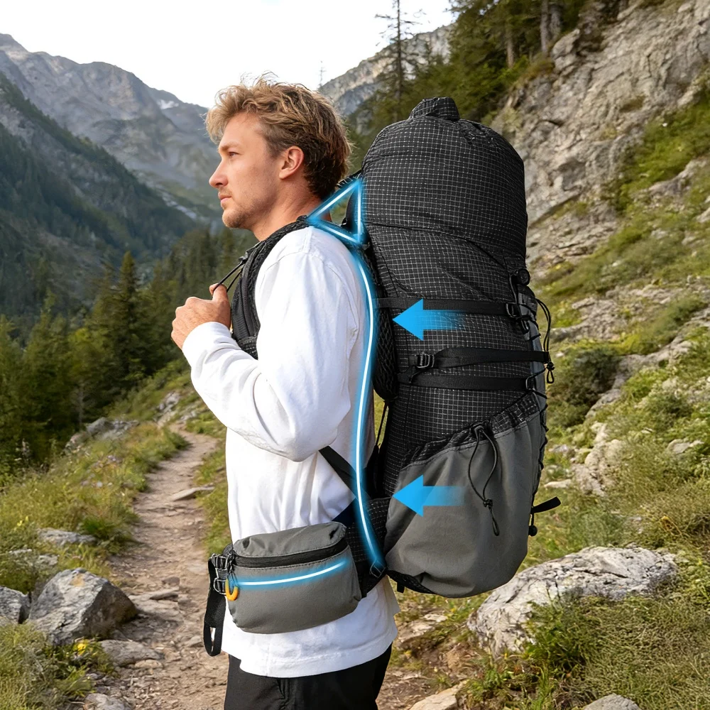 Night Cat Internal-frame Hiking Backpcack: 50L / 60L / 70L Roll Top Lightweight Travel Backpack with Rain Cover for Men Women Hiking Camping Backpacking