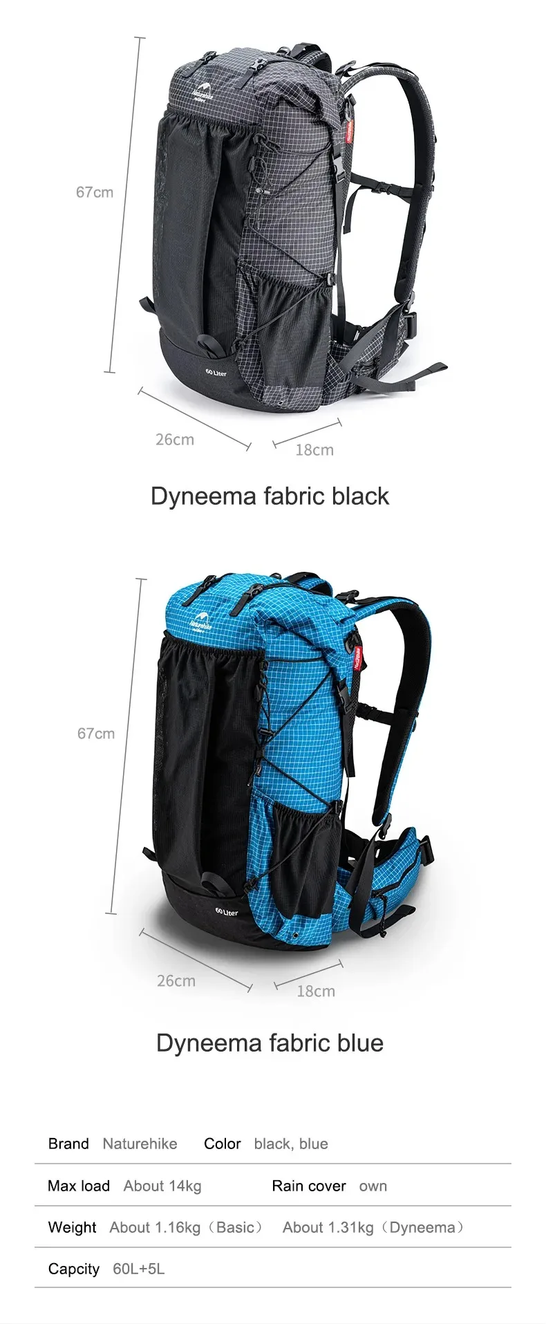 Naturehike Rock Outdoor Bags 40L 60L Travel Backpacks Large Capacity 60+5L Camping Hiking Packs Hiking Bag With Rain Cover