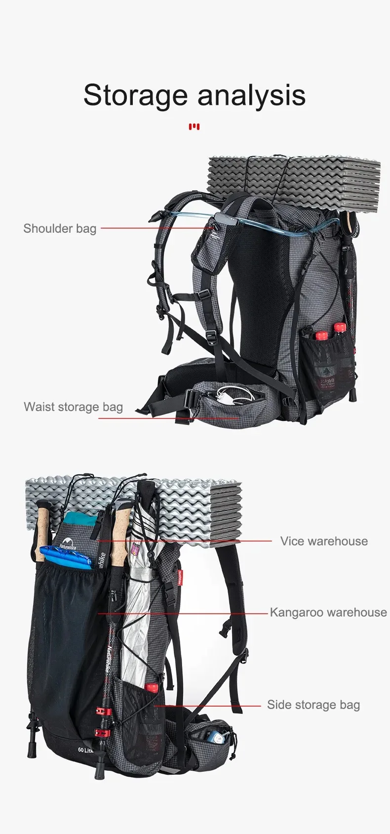 Naturehike Rock Outdoor Bags 40L 60L Travel Backpacks Large Capacity 60+5L Camping Hiking Packs Hiking Bag With Rain Cover
