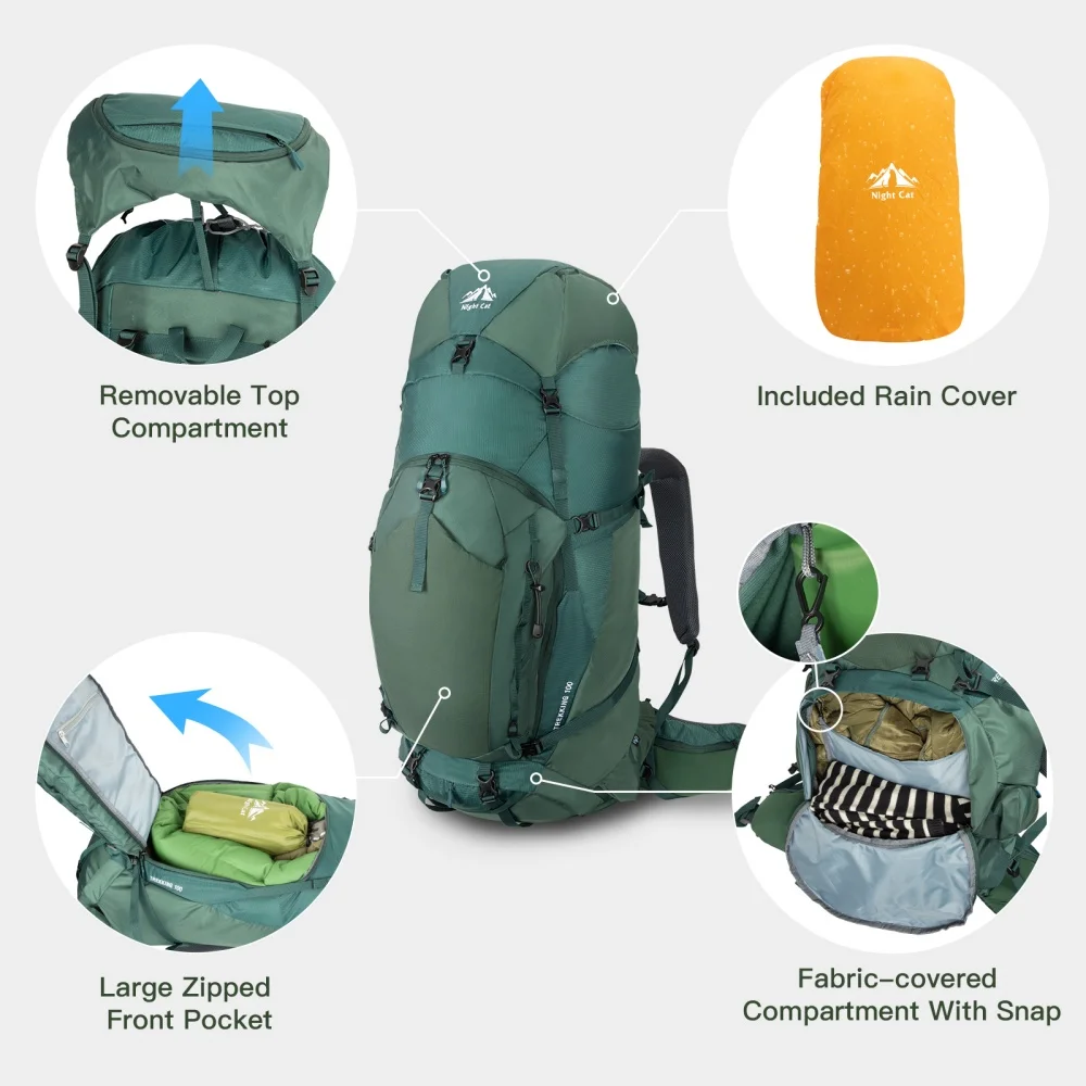 Night Cat Internal frame Hiking Backpack: L Large Camping Backpack for Men Women Hiking Climbing Traveling Waterproof Rain Cover Night Cat Internal-frame Hiking Backpack: 100L Large Camping Backpack for Men Women Hiking Climbing Traveling Waterproof Rain Cover