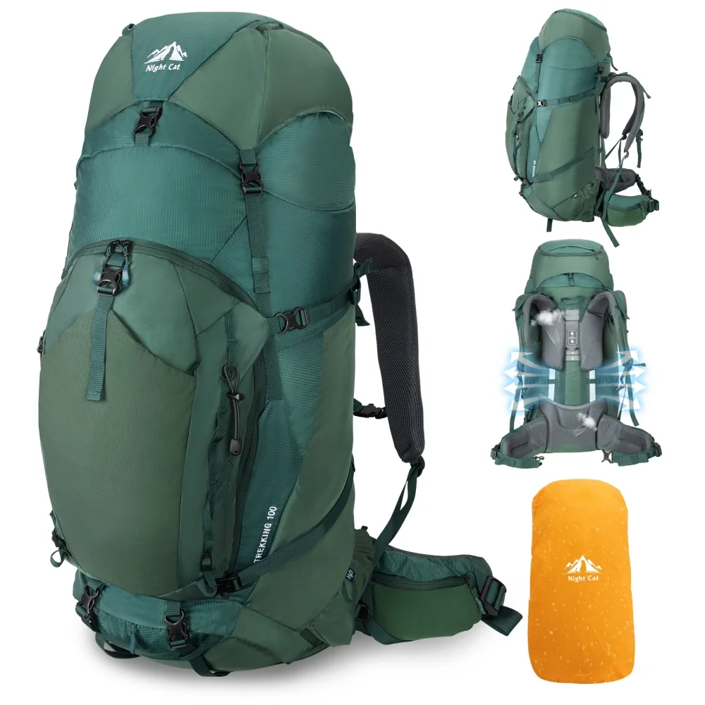 Night Cat Internal frame Hiking Backpack: L Large Camping Backpack for Men Women Hiking Climbing Traveling Waterproof Rain Cover Night Cat Internal-frame Hiking Backpack: 100L Large Camping Backpack for Men Women Hiking Climbing Traveling Waterproof Rain Cover