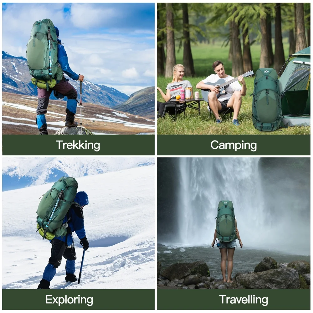 Night Cat Internal-frame Hiking Backpack: 100L Large Camping Backpack for Men Women Hiking Climbing Traveling Waterproof Rain Cover