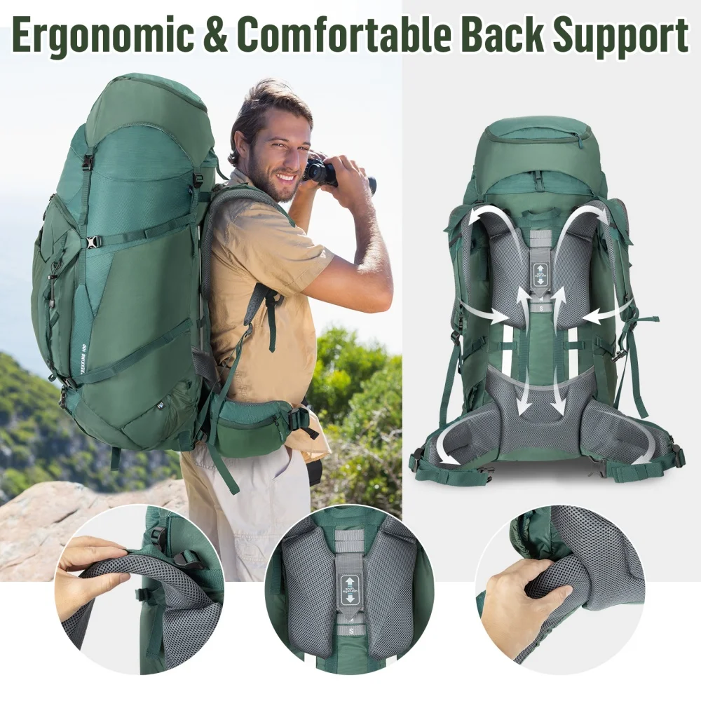 Night Cat Internal-frame Hiking Backpack: 100L Large Camping Backpack for Men Women Hiking Climbing Traveling Waterproof Rain Cover