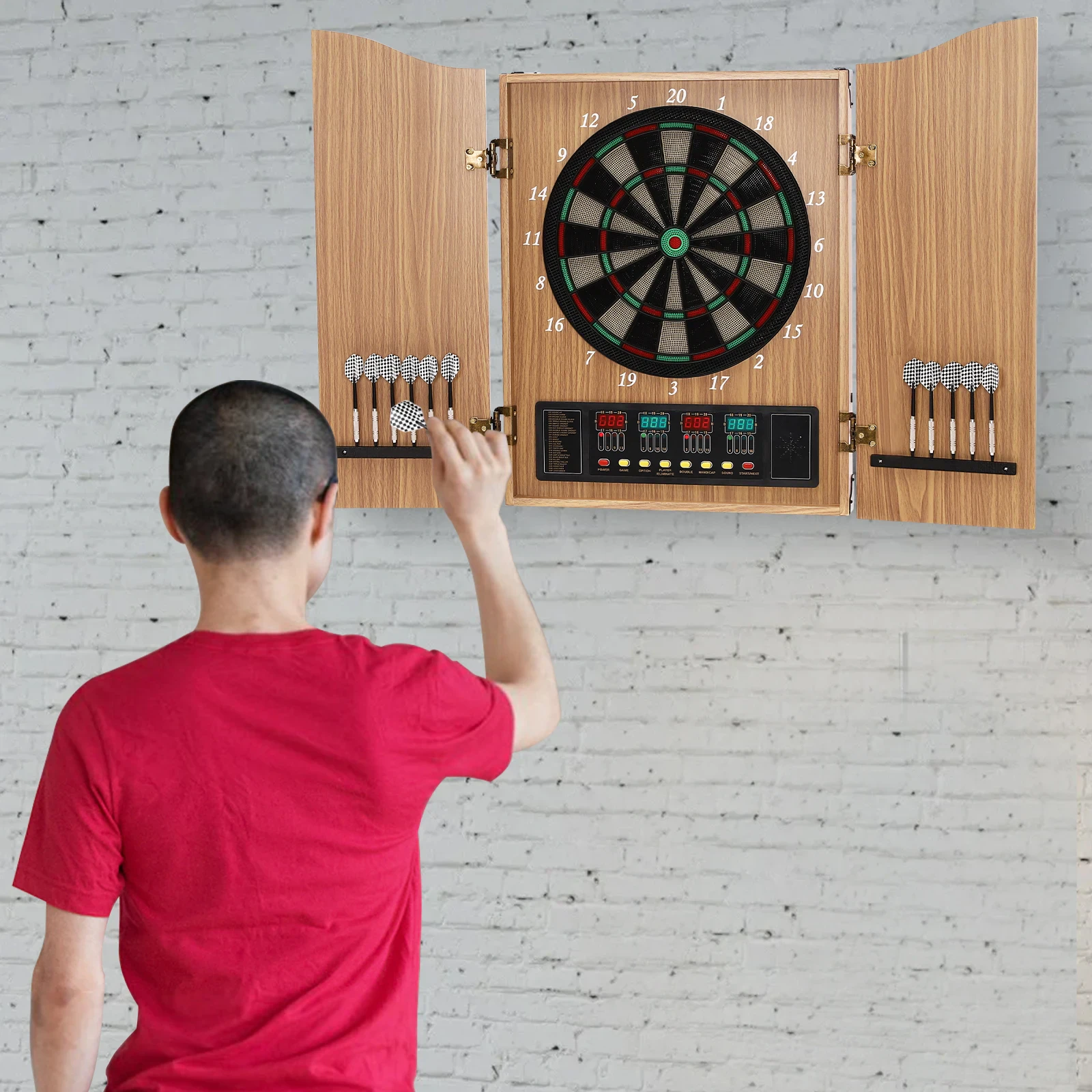 Yellow Electronic Dartboard, Dart Machine With LED Scoring Display & Voice Prompt, Soft Tip Dart Board for 16 Players, 100 240V US Plug Yellow Electronic Dartboard, Dart Machine With LED Scoring Display & Voice Prompt, Soft Tip Dart Board for 16 Players, 100 240V US Plug