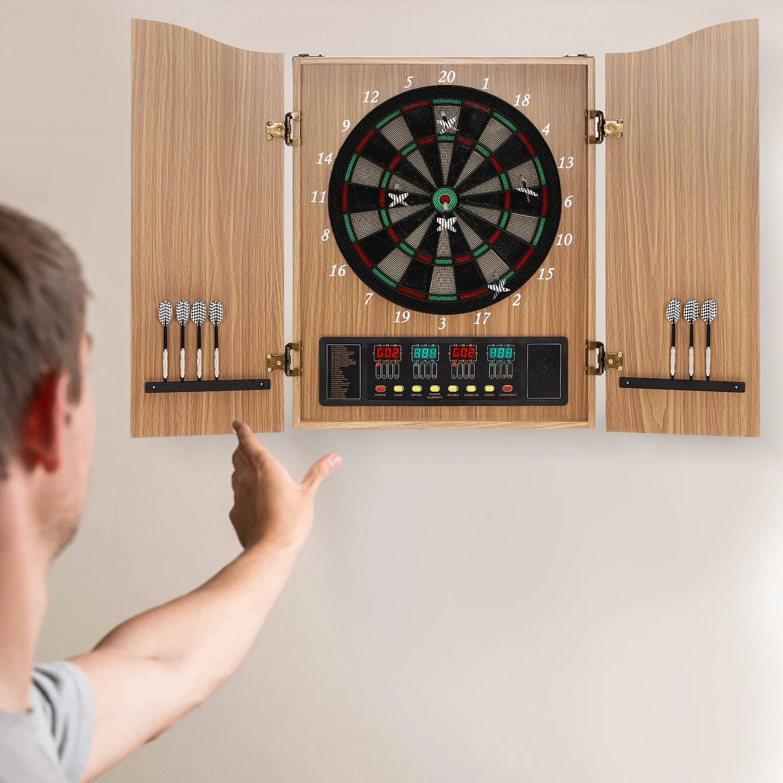 Yellow Electronic Dartboard, Dart Machine With LED Scoring Display & Voice Prompt, Soft Tip Dart Board for 16 Players, 100 240V US Plug Yellow Electronic Dartboard, Dart Machine With LED Scoring Display & Voice Prompt, Soft Tip Dart Board for 16 Players, 100 240V US Plug