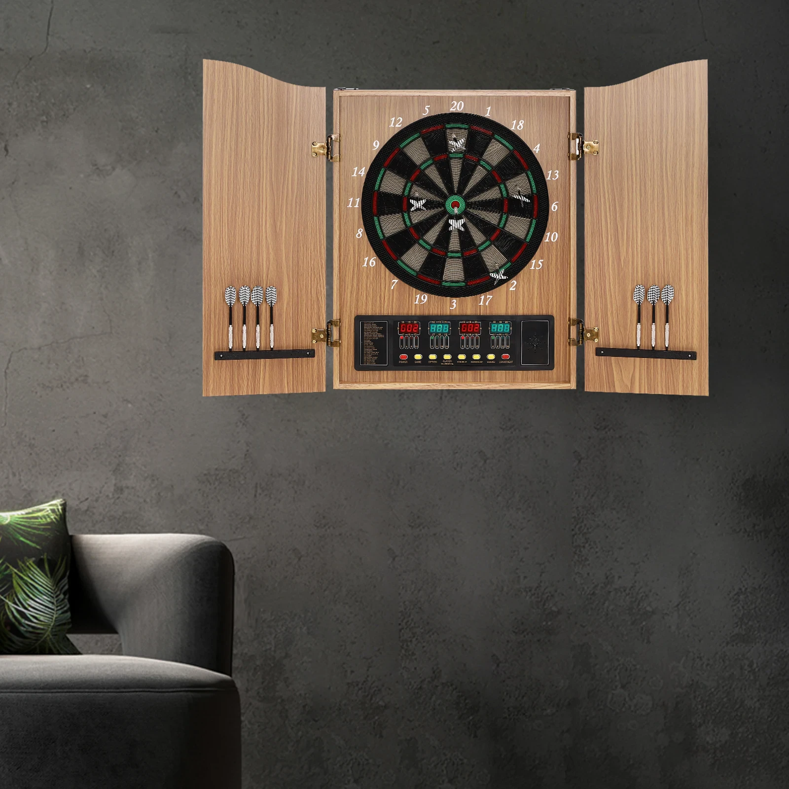 Yellow Electronic Dartboard, Dart Machine With LED Scoring Display & Voice Prompt, Soft Tip Dart Board for 16 Players, 100 240V US Plug Yellow Electronic Dartboard, Dart Machine With LED Scoring Display & Voice Prompt, Soft Tip Dart Board for 16 Players, 100 240V US Plug