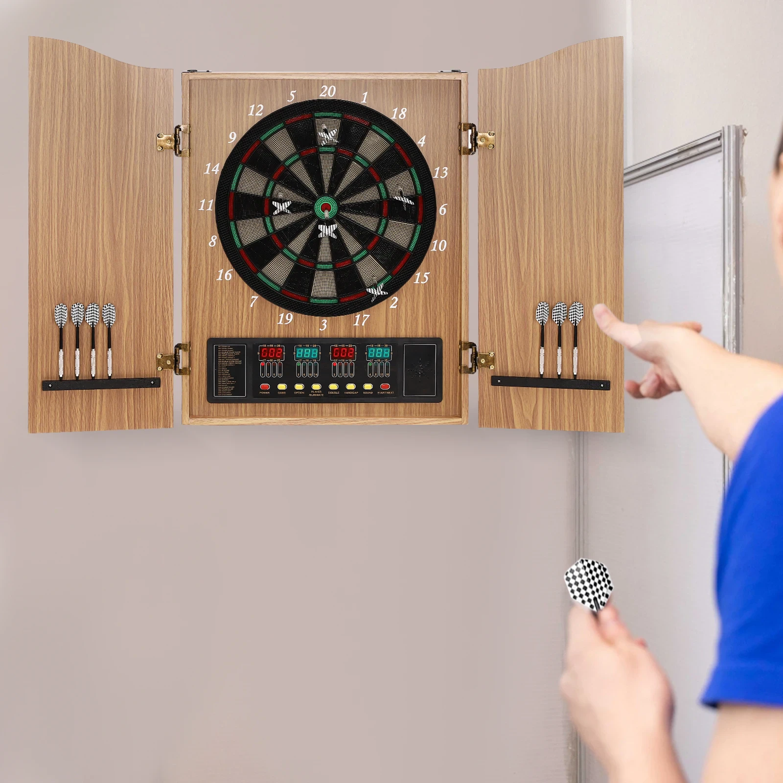 Yellow Electronic Dartboard, Dart Machine With LED Scoring Display & Voice Prompt, Soft Tip Dart Board for 16 Players, 100 240V US Plug Yellow Electronic Dartboard, Dart Machine With LED Scoring Display & Voice Prompt, Soft Tip Dart Board for 16 Players, 100 240V US Plug