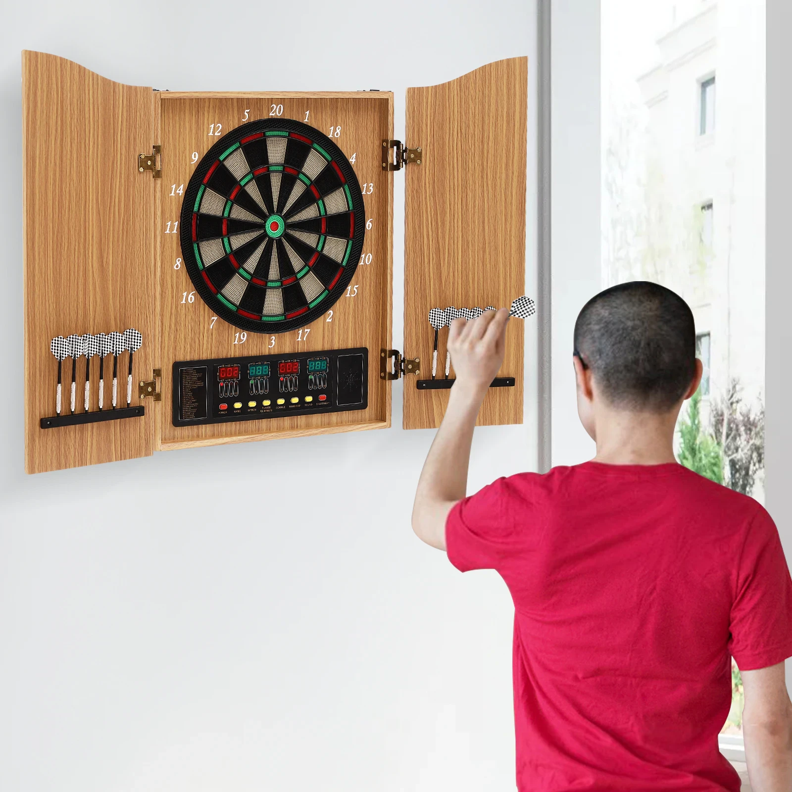 Yellow Electronic Dartboard, Dart Machine With LED Scoring Display & Voice Prompt, Soft Tip Dart Board for 16 Players, 100 240V US Plug Yellow Electronic Dartboard, Dart Machine With LED Scoring Display & Voice Prompt, Soft Tip Dart Board for 16 Players, 100 240V US Plug