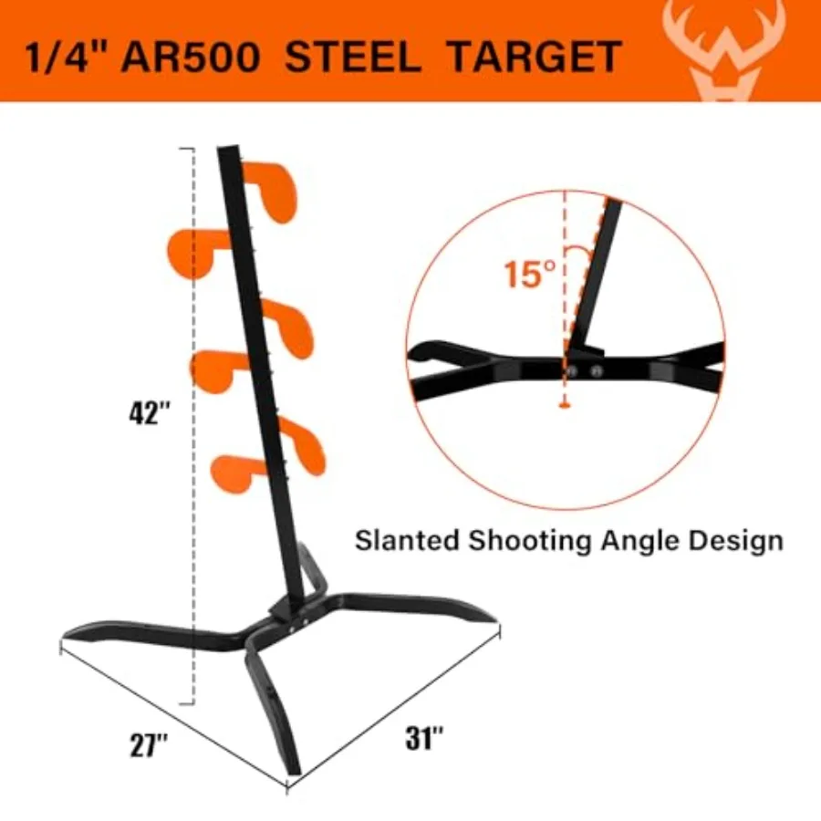 Dueling Tree Target Kit with Six Steel Paddles 4 x 1 4 Reactive Shooting Targets and Adjustable Stand for Outdoor Range