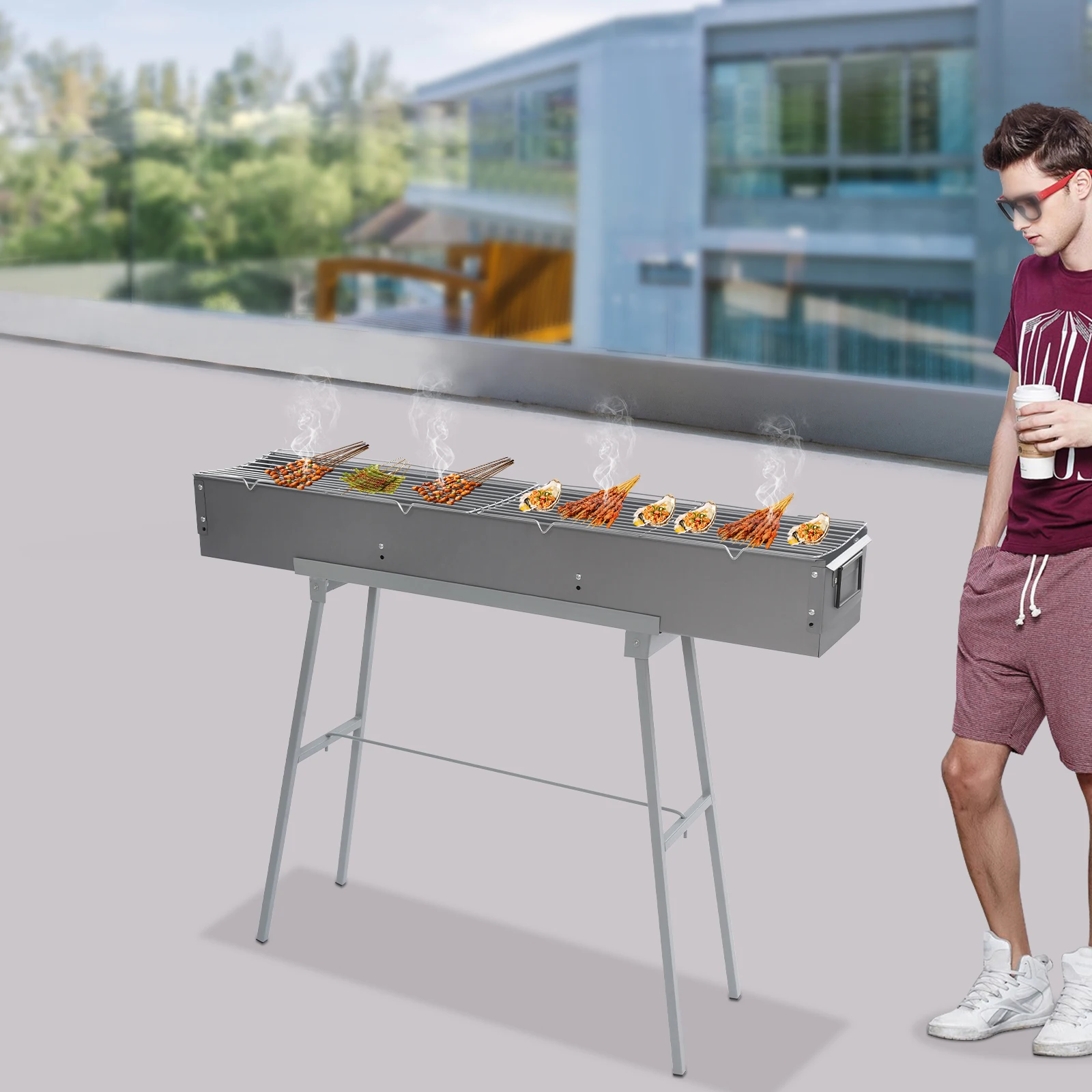 Campfire Grill, Camping Grill, Barbecue Grill, 100×18cm Foldable Stainless Steel Rack, Portable Outdoor BBQ Cooking Stove with Detachable Legs, Easy Clean, Space Saving, Quick Assembly for Camping, Pi Campfire Grill, Camping Grill, Barbecue Grill, 100×18cm Foldable Stainless Steel Rack, Portable Outdoor BBQ Cooking Stove with Detachable Legs, Easy Clean, Space Saving, Quick Assembly for Camping, Pi