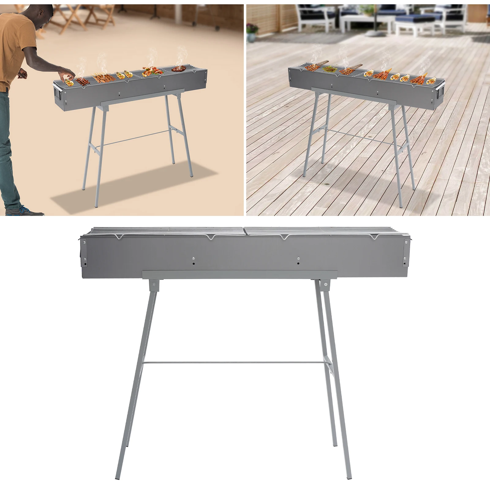 Campfire Grill, Camping Grill, Barbecue Grill, 100&times;18cm Foldable Stainless Steel Rack, Portable Outdoor BBQ Cooking Stove with Detachable Legs, Easy Clean, Space Saving, Quick Assembly for Camping, Pi