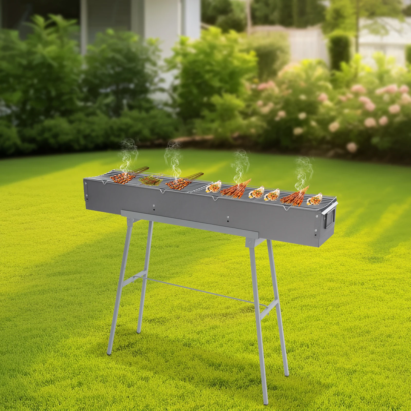 Campfire Grill, Camping Grill, Barbecue Grill, 100&times;18cm Foldable Stainless Steel Rack, Portable Outdoor BBQ Cooking Stove with Detachable Legs, Easy Clean, Space Saving, Quick Assembly for Camping, Pi