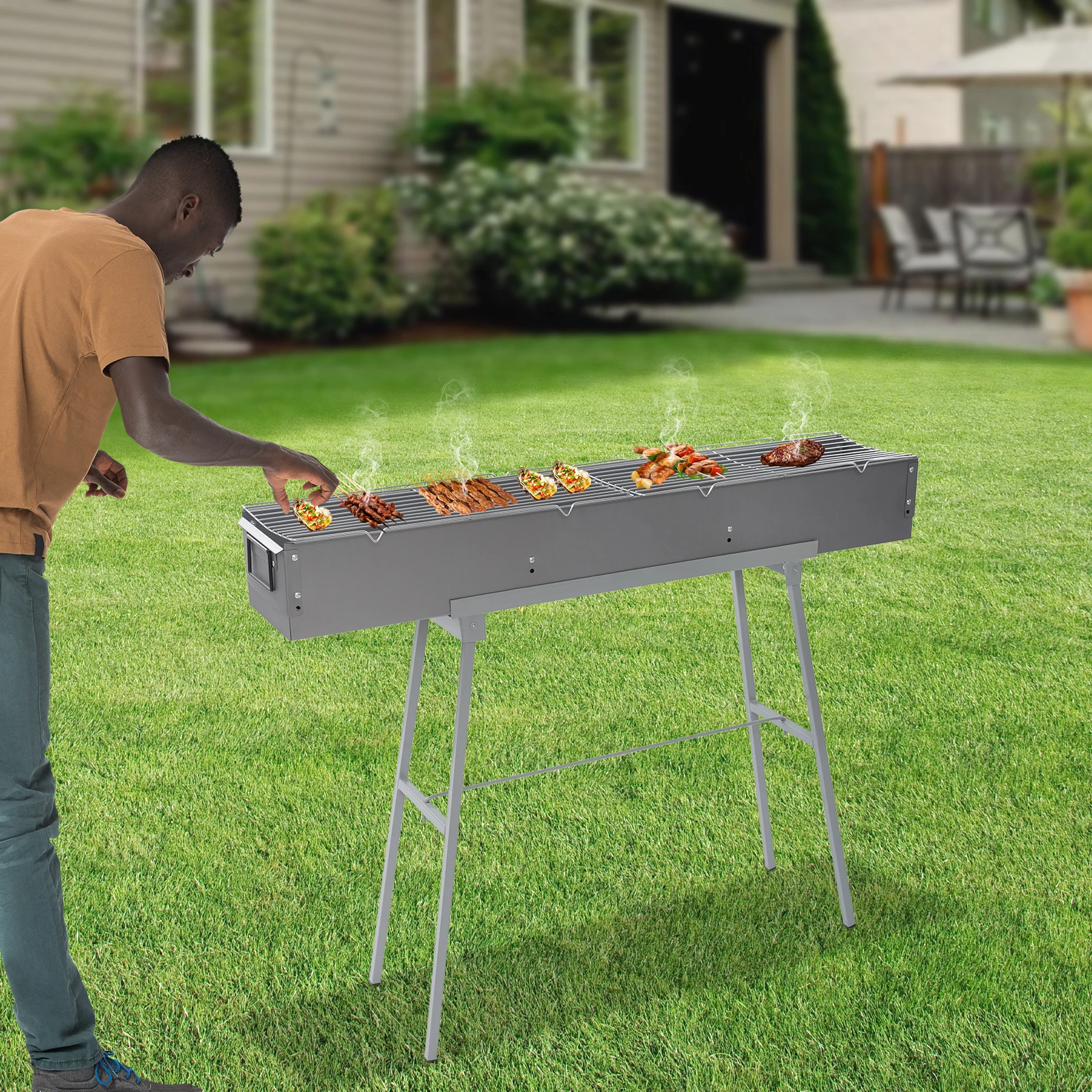 Campfire Grill, Camping Grill, Barbecue Grill, 100×18cm Foldable Stainless Steel Rack, Portable Outdoor BBQ Cooking Stove with Detachable Legs, Easy Clean, Space Saving, Quick Assembly for Camping, Pi Campfire Grill, Camping Grill, Barbecue Grill, 100×18cm Foldable Stainless Steel Rack, Portable Outdoor BBQ Cooking Stove with Detachable Legs, Easy Clean, Space Saving, Quick Assembly for Camping, Pi