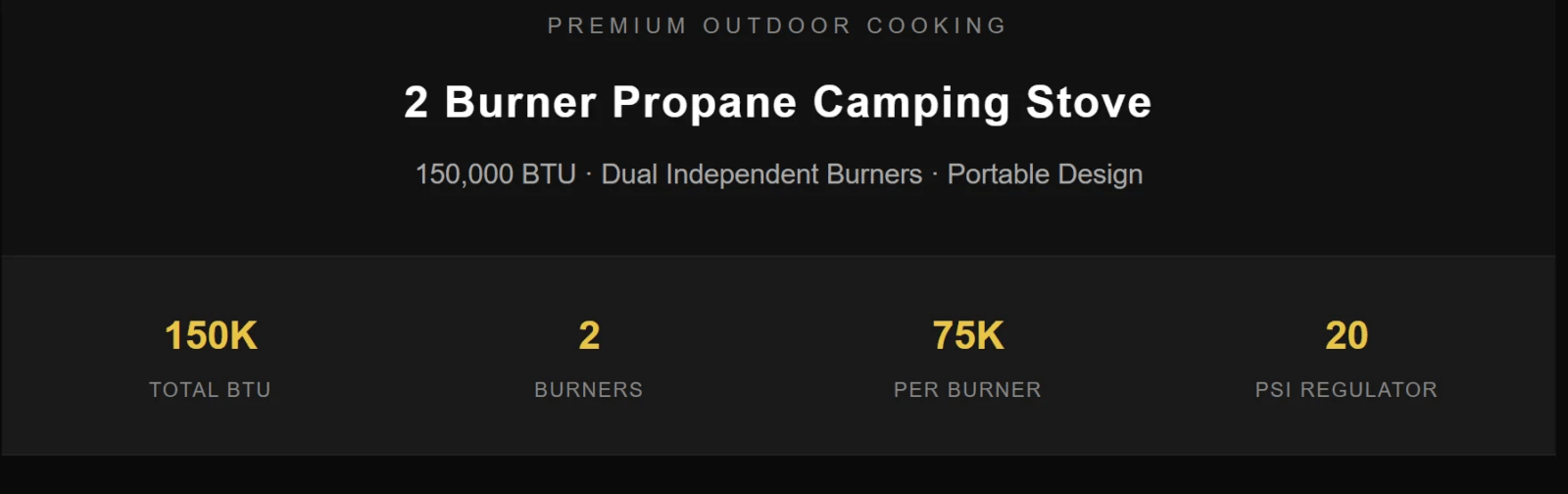 2 Burner Camping Stove 150000 BTU High Pressure Outdoor Propane Grill With 4ft 20 PSI Regulator Hose Removable Legs for Backyard Cooking BBQ Picnic Tailgate