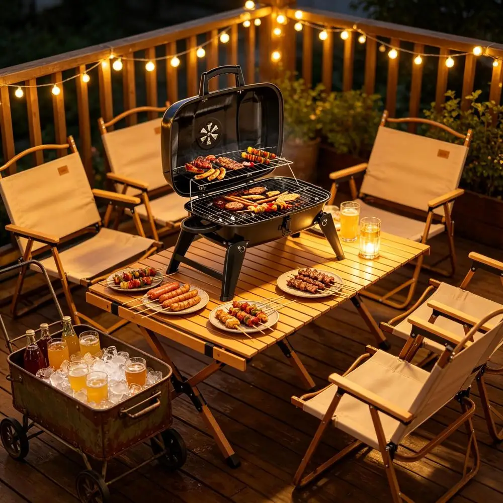 Outdoor Folding Barbecue Charcoal Grill Portable Table Grill Camping Grill with Lid Portable BBQ Grill for Camping Garden Picnic Party BBQ Tool Outdoor Folding Barbecue Charcoal Grill Portable Table Grill Camping Grill with Lid Portable BBQ Grill for Camping Garden Picnic Party BBQ Tool