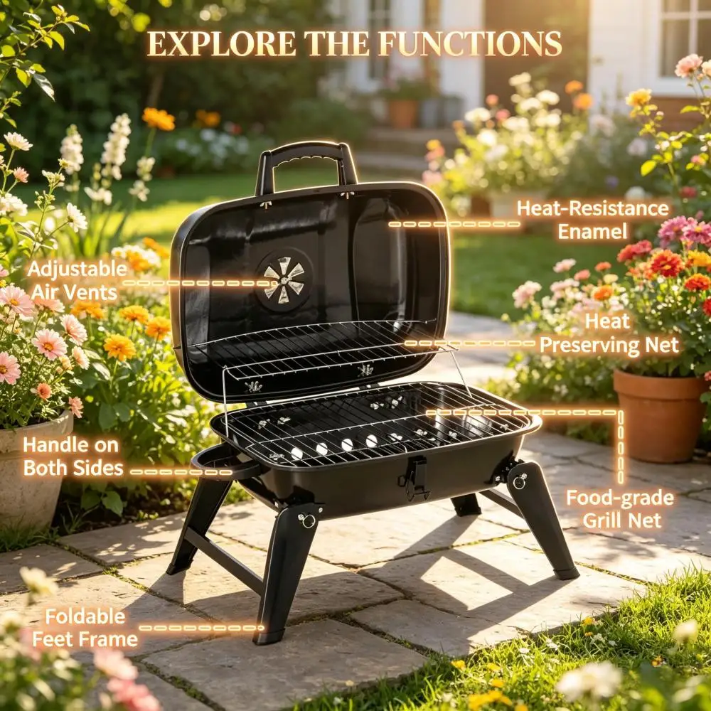 Outdoor Folding Barbecue Charcoal Grill Portable Table Grill Camping Grill with Lid Portable BBQ Grill for Camping Garden Picnic Party BBQ Tool Outdoor Folding Barbecue Charcoal Grill Portable Table Grill Camping Grill with Lid Portable BBQ Grill for Camping Garden Picnic Party BBQ Tool