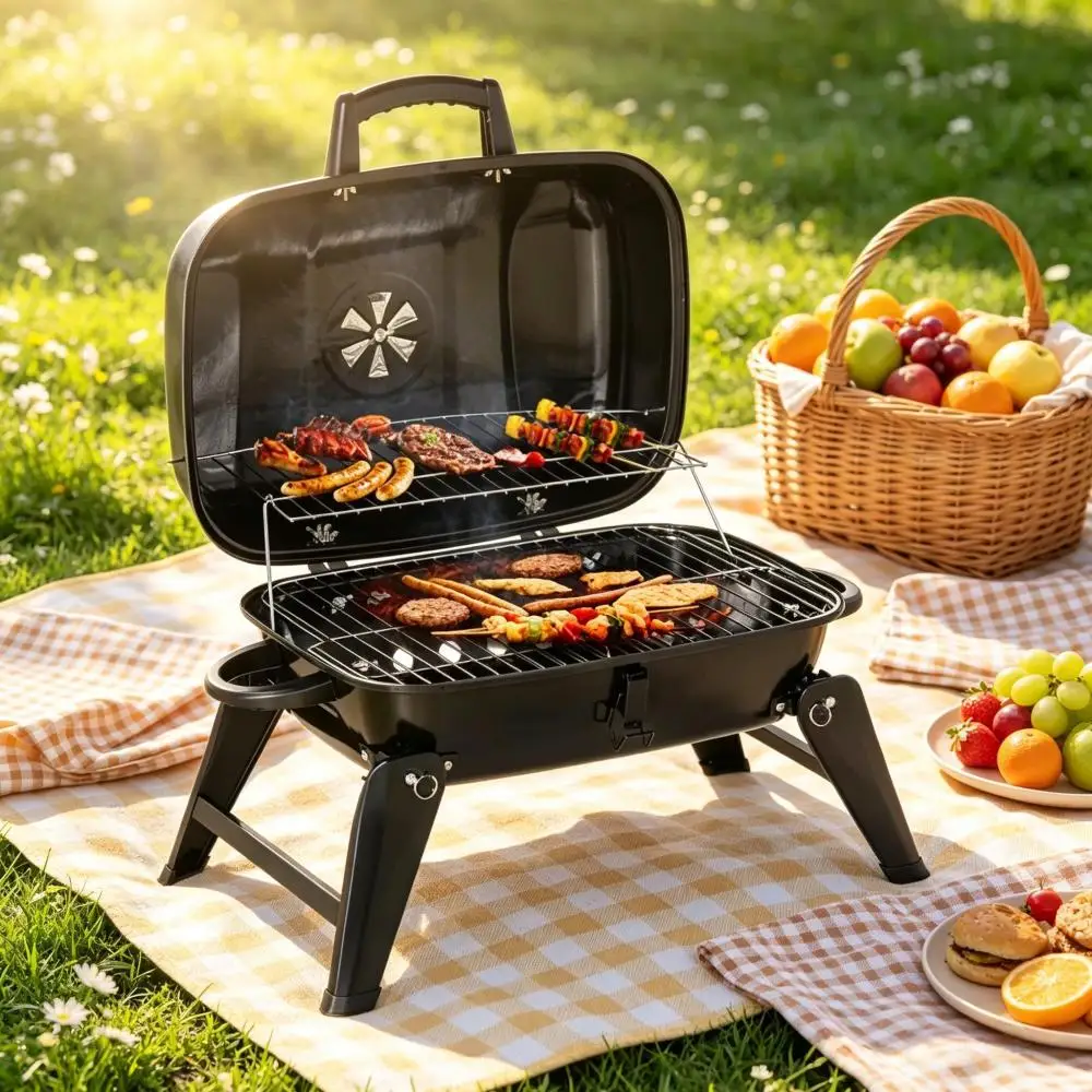 Outdoor Folding Barbecue Charcoal Grill Portable Table Grill Camping Grill with Lid Portable BBQ Grill for Camping Garden Picnic Party BBQ Tool Outdoor Folding Barbecue Charcoal Grill Portable Table Grill Camping Grill with Lid Portable BBQ Grill for Camping Garden Picnic Party BBQ Tool