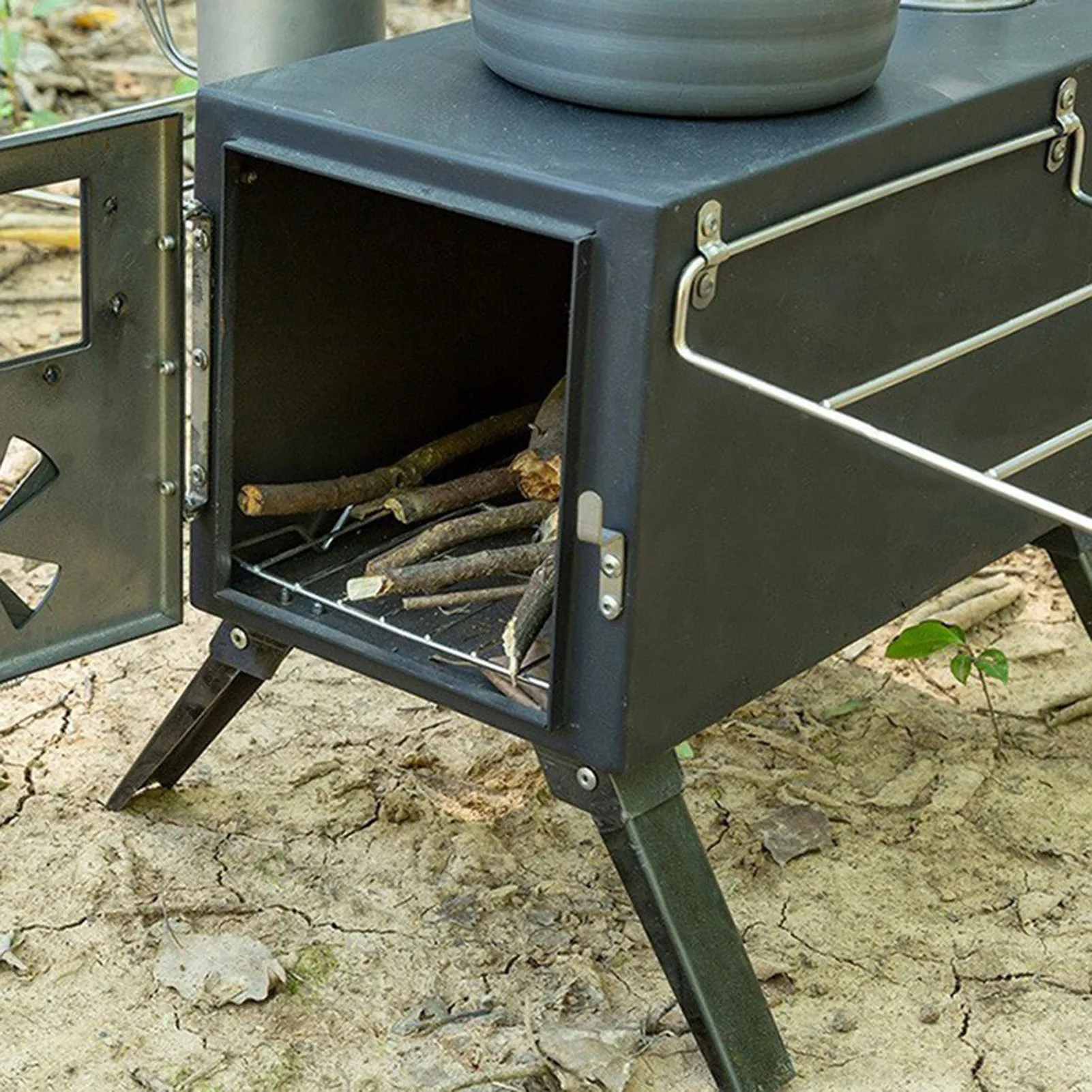 Folding FireWood Stove For Camping Tent Stove Portable Wood Heater Burning Carbon Steel Picnic BBQ Stove Grill Camping Supplies