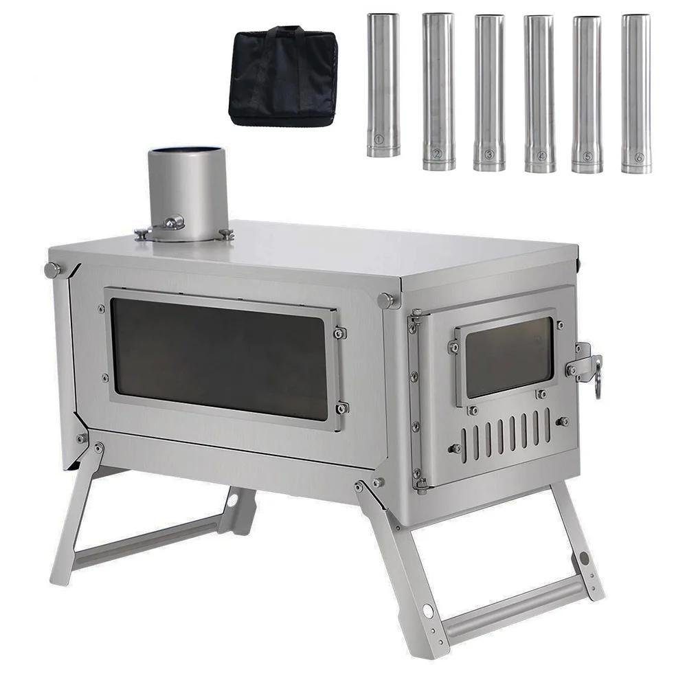 Titanium Camping Stove 2.0 - 0.8mm thickness Titanium Folding Stove with Segmental Chimney for Camping Hiking Bushcraft