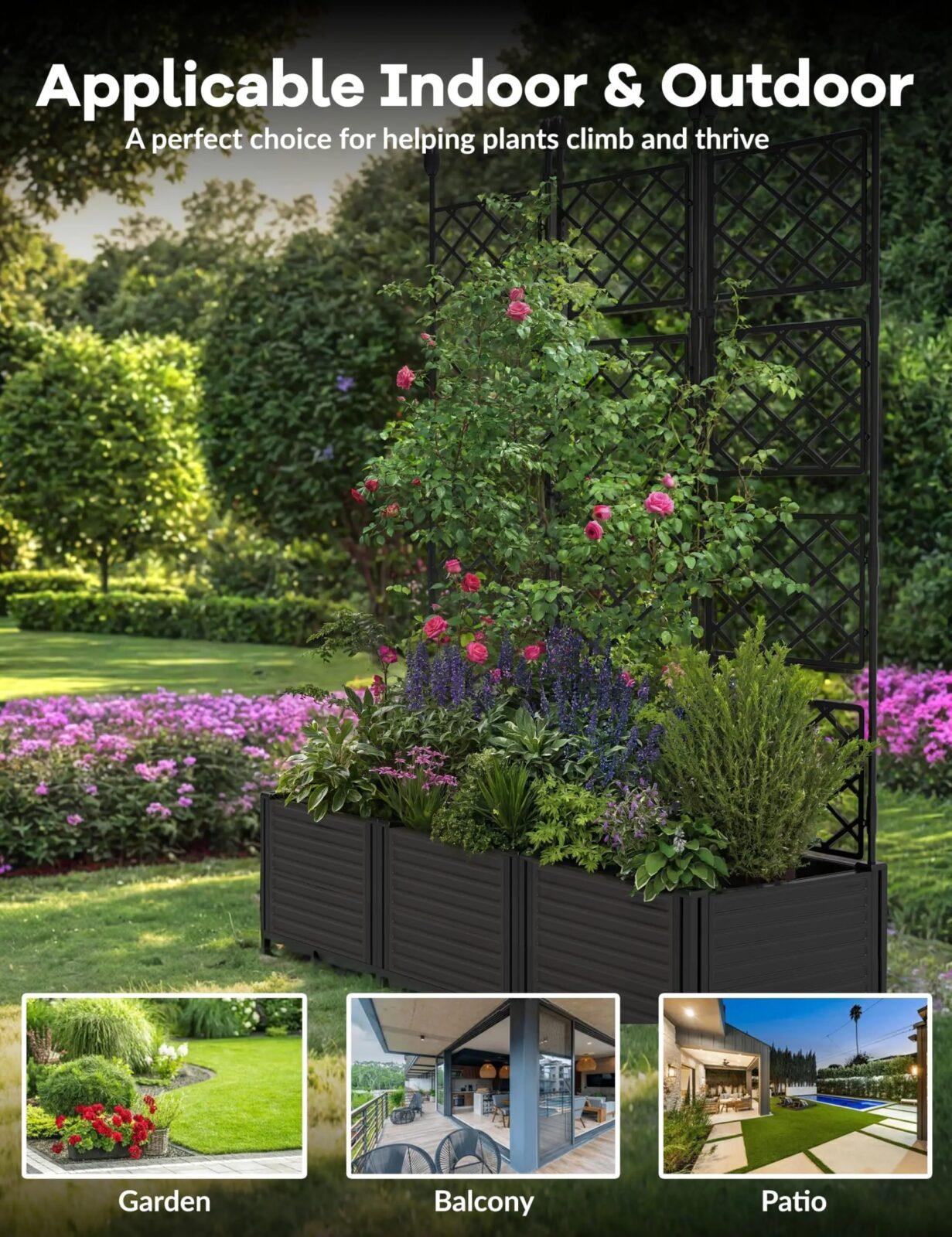 Planter Box With Trellis, 50x63In Raised Garden Bed For Climbing Plants Vines, Outdoor Planter For Vegetables Flowers Patio Planter Box With Trellis, 50x63In Raised Garden Bed For Climbing Plants Vines, Outdoor Planter For Vegetables Flowers Patio
