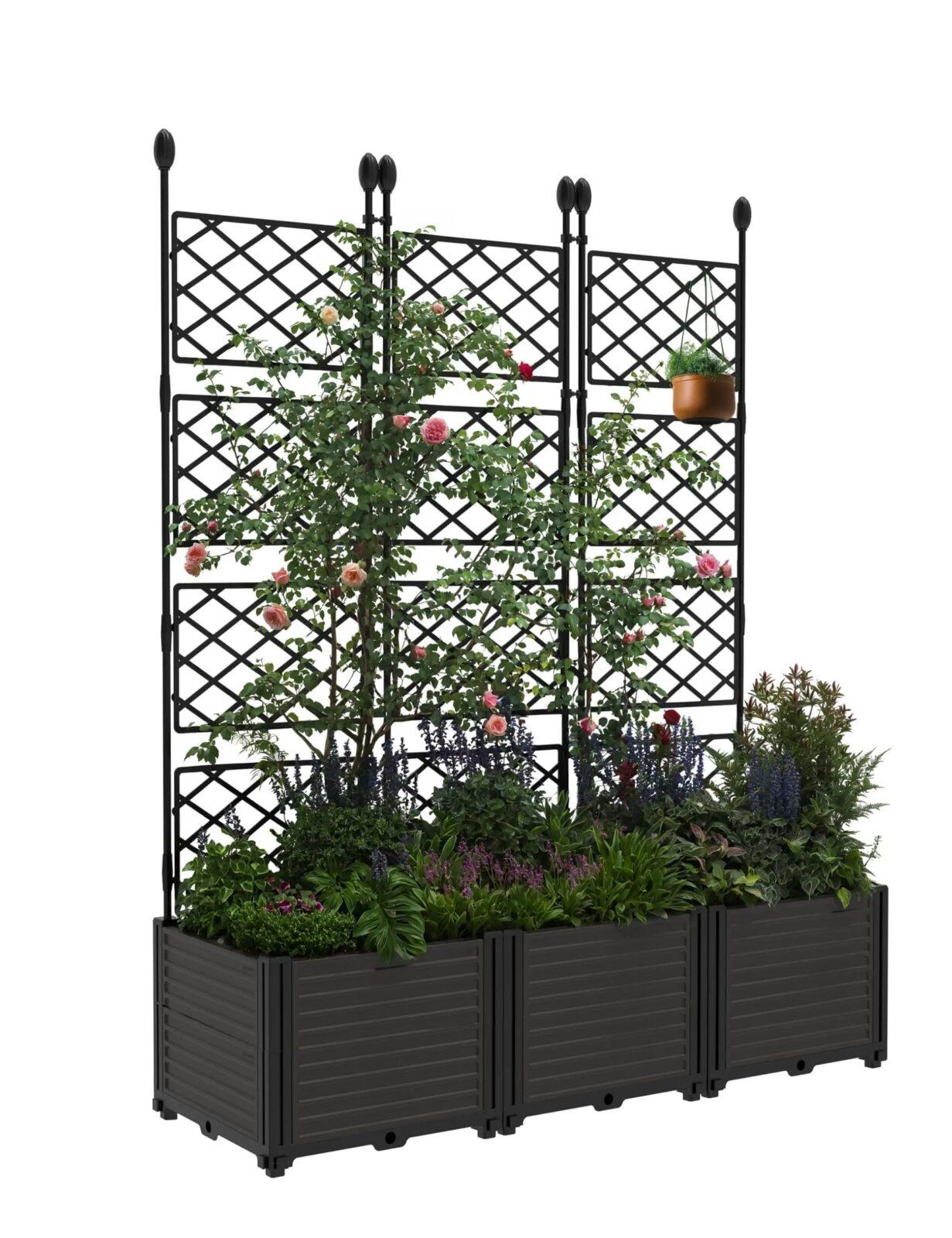 Planter Box With Trellis, 50x63In Raised Garden Bed For Climbing Plants Vines, Outdoor Planter For Vegetables Flowers Patio Planter Box With Trellis, 50x63In Raised Garden Bed For Climbing Plants Vines, Outdoor Planter For Vegetables Flowers Patio